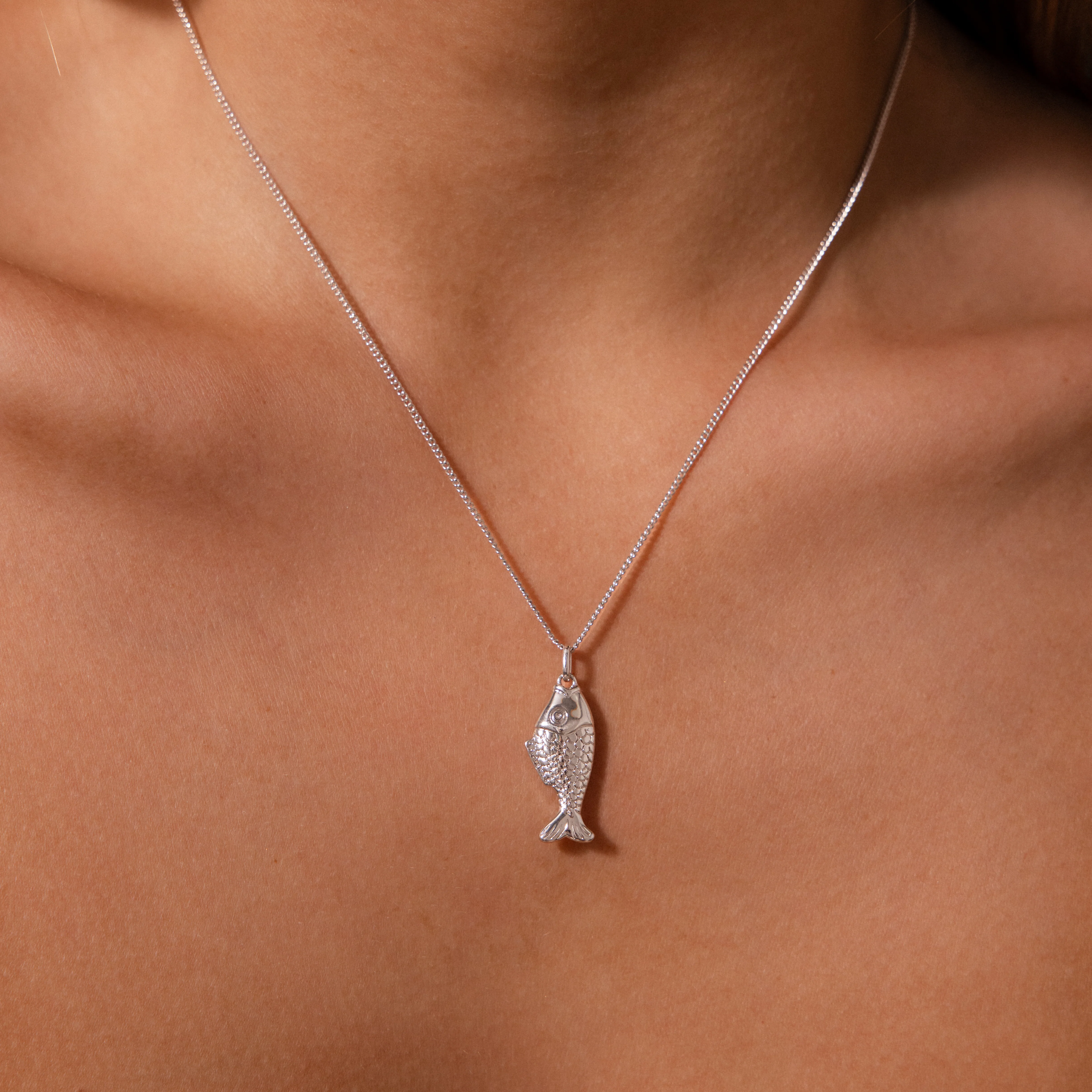 Fish Pendant Necklace in Silver - Image 2