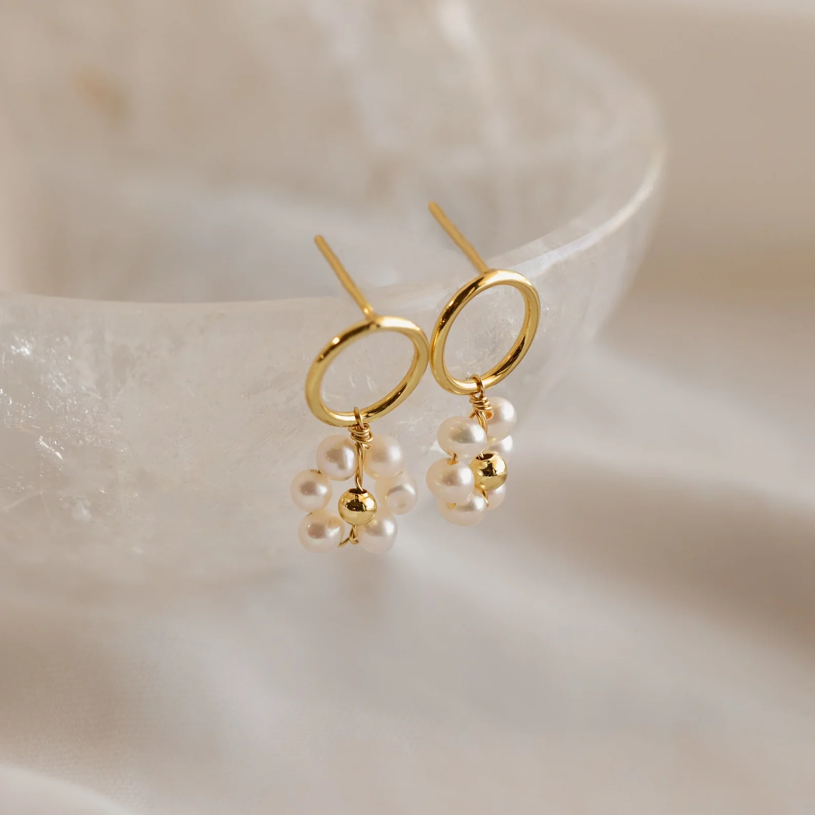 Flower Pearl Drop Earrings - Image 3