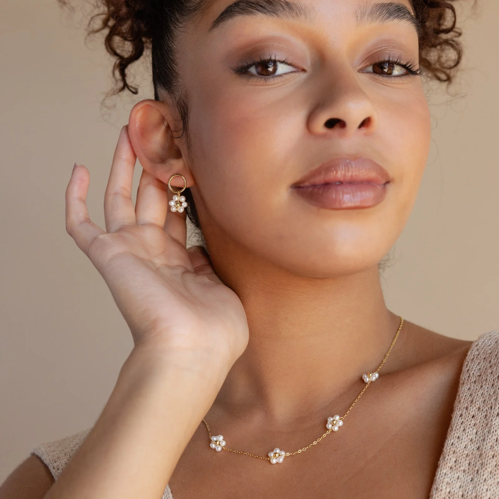 Flower Pearl Drop Earrings - Image 8
