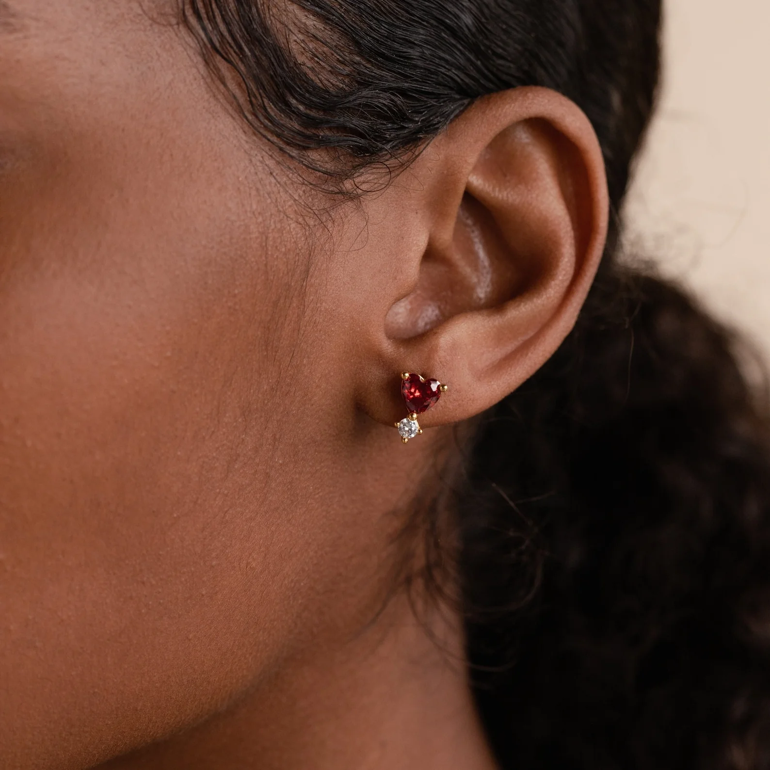 Garnet Heart Studs - Image 2