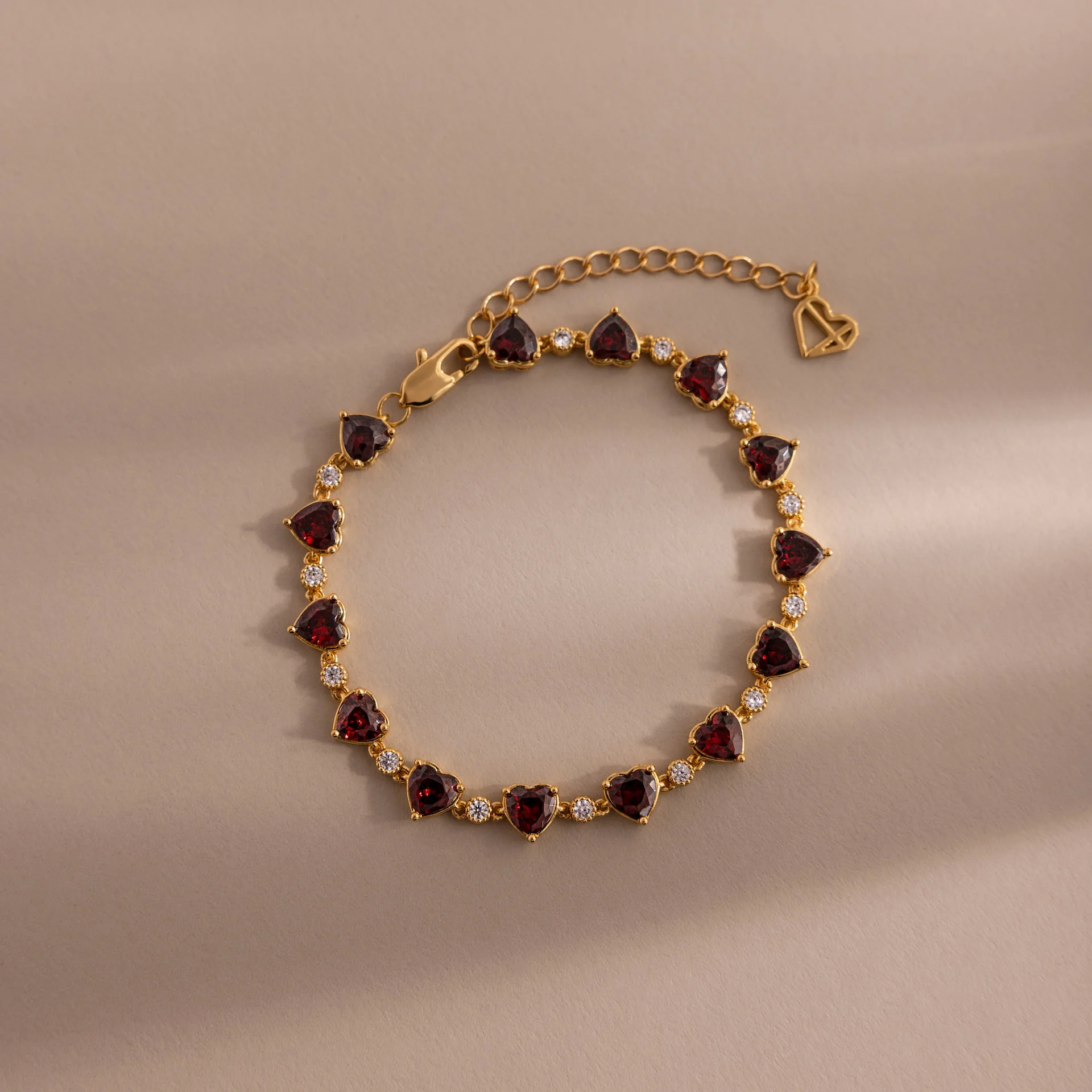 Garnet Heart Tennis Bracelet