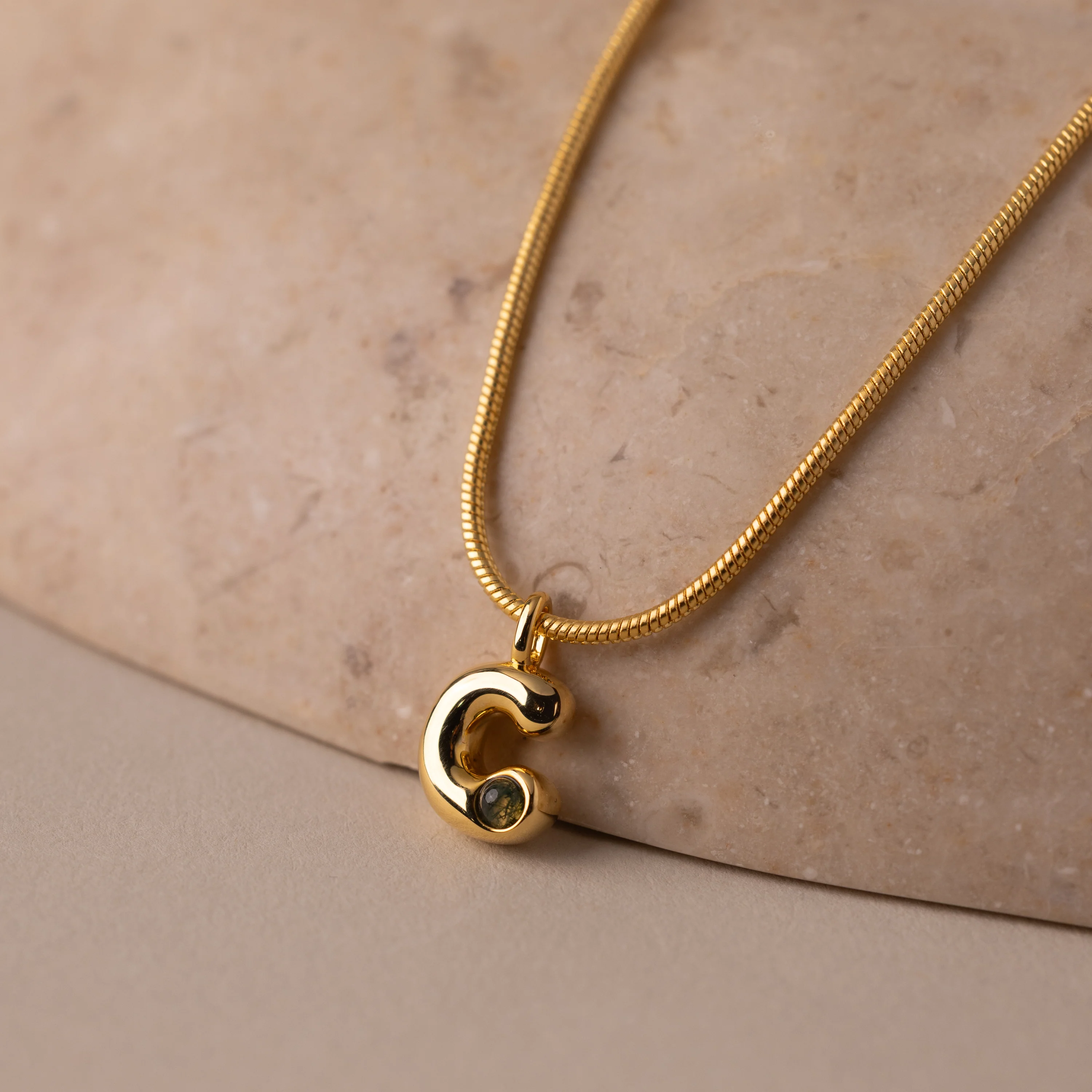 Gemstone Bubble Initial Necklace - Image 5