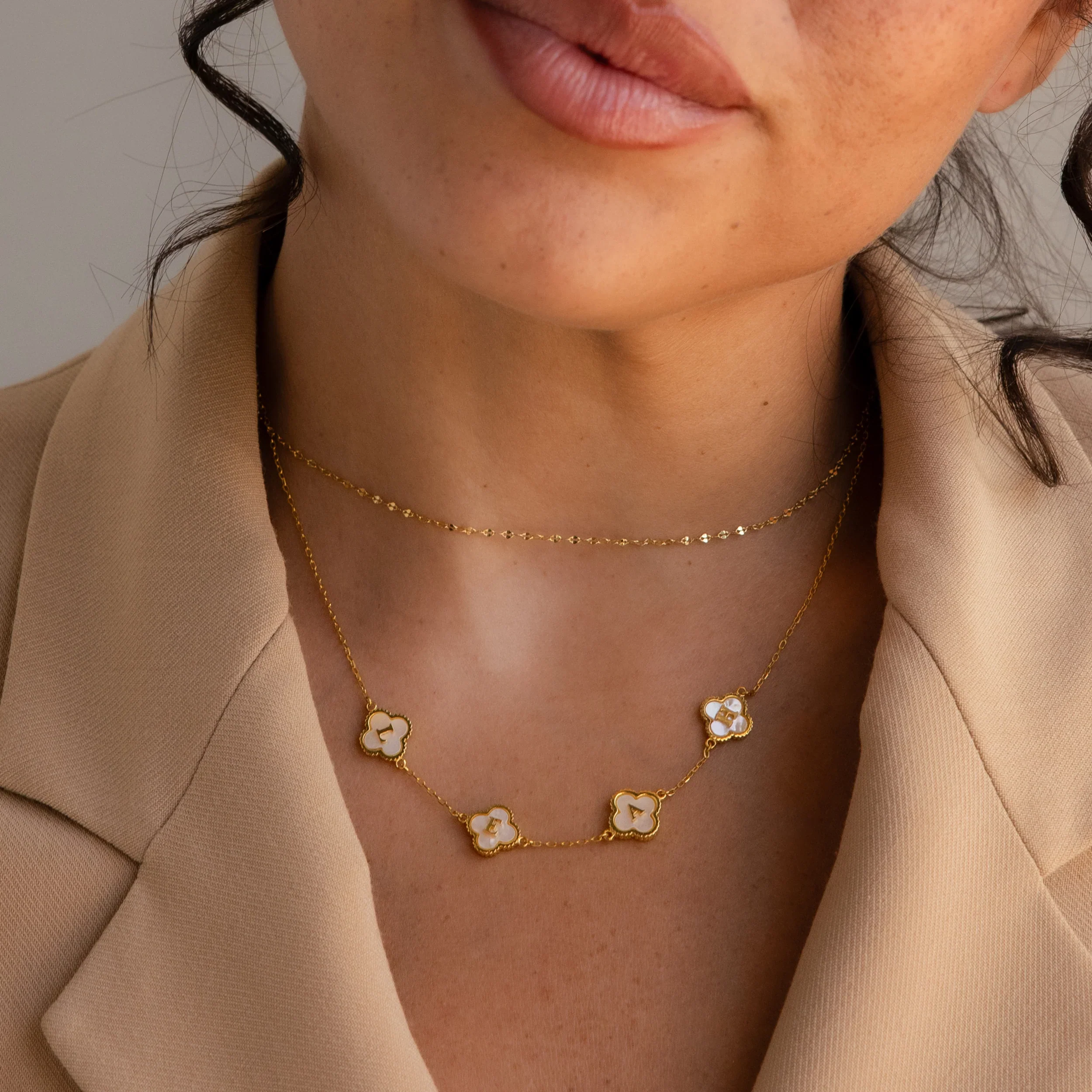 Gemstone Clover Letter Necklace - Image 2
