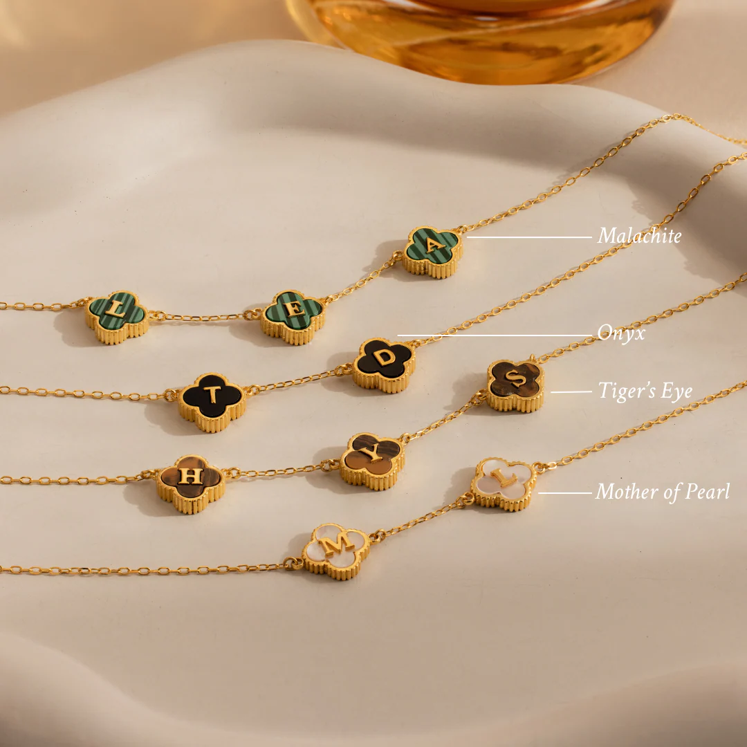 Gemstone Clover Letter Necklace - Image 3