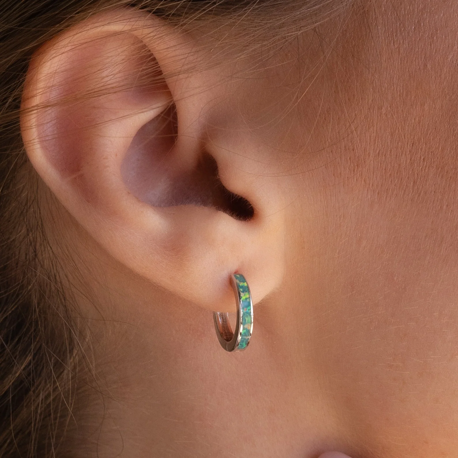 Green Opal Inlay Hoops - Image 4
