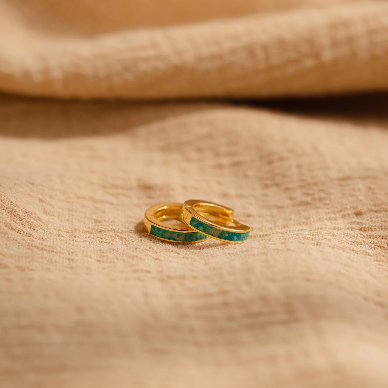 Green Opal Inlay Huggies - Image 2