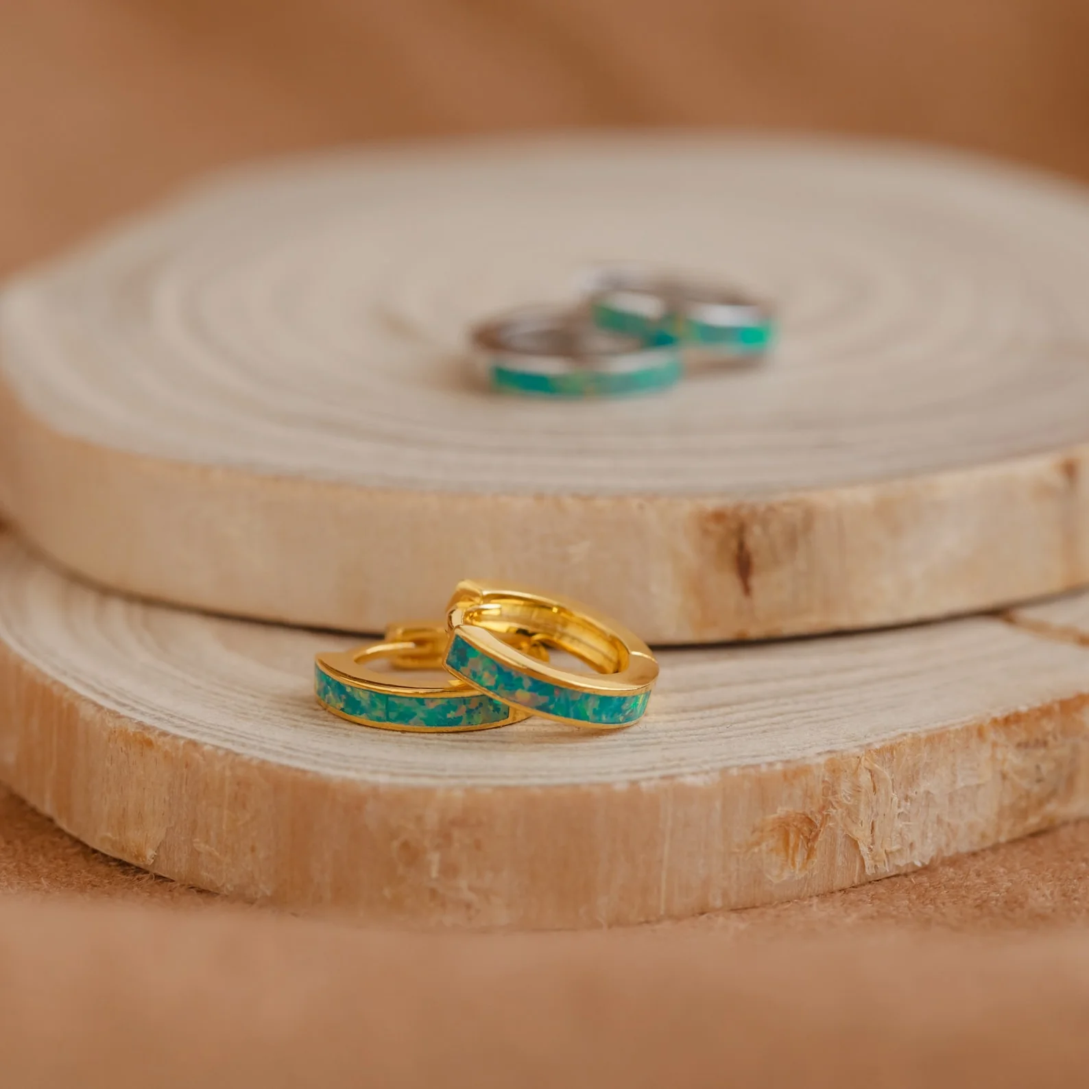 Green Opal Inlay Huggies - Image 5