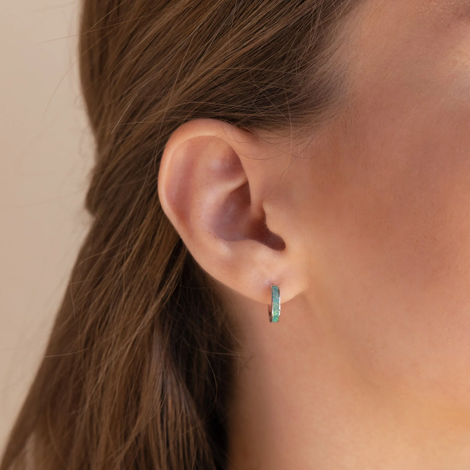 Green Opal Inlay Huggies - Image 8
