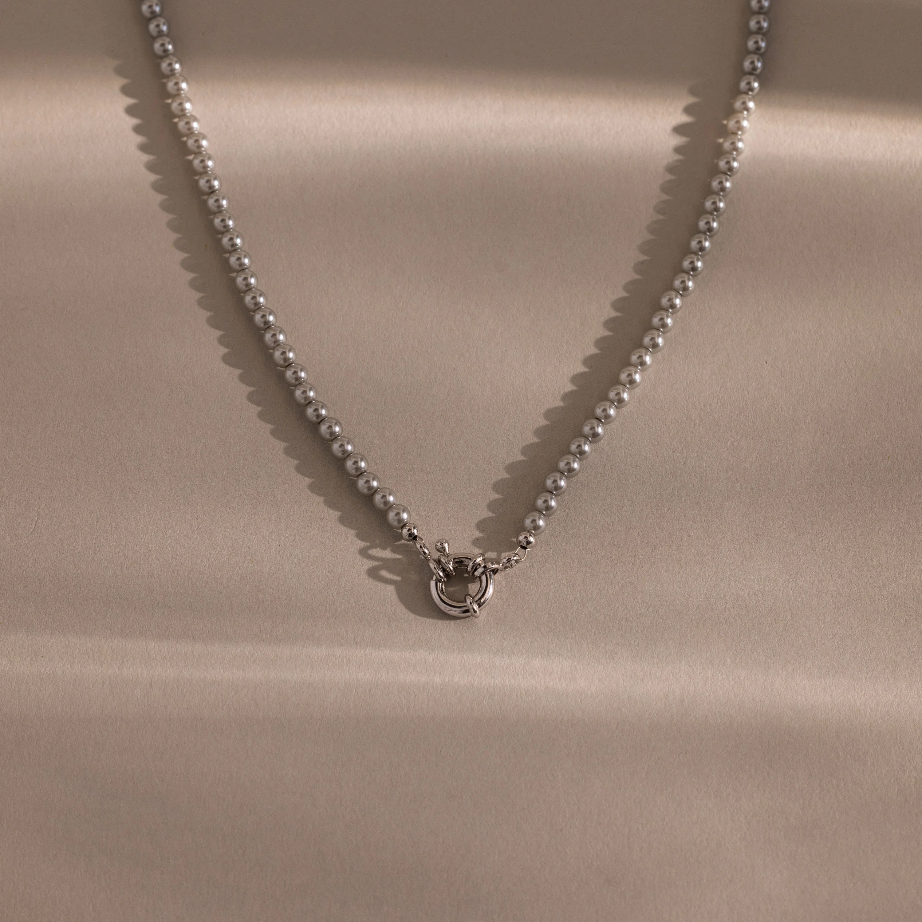 Grey Pearl Charm Necklace in Silver - Image 5