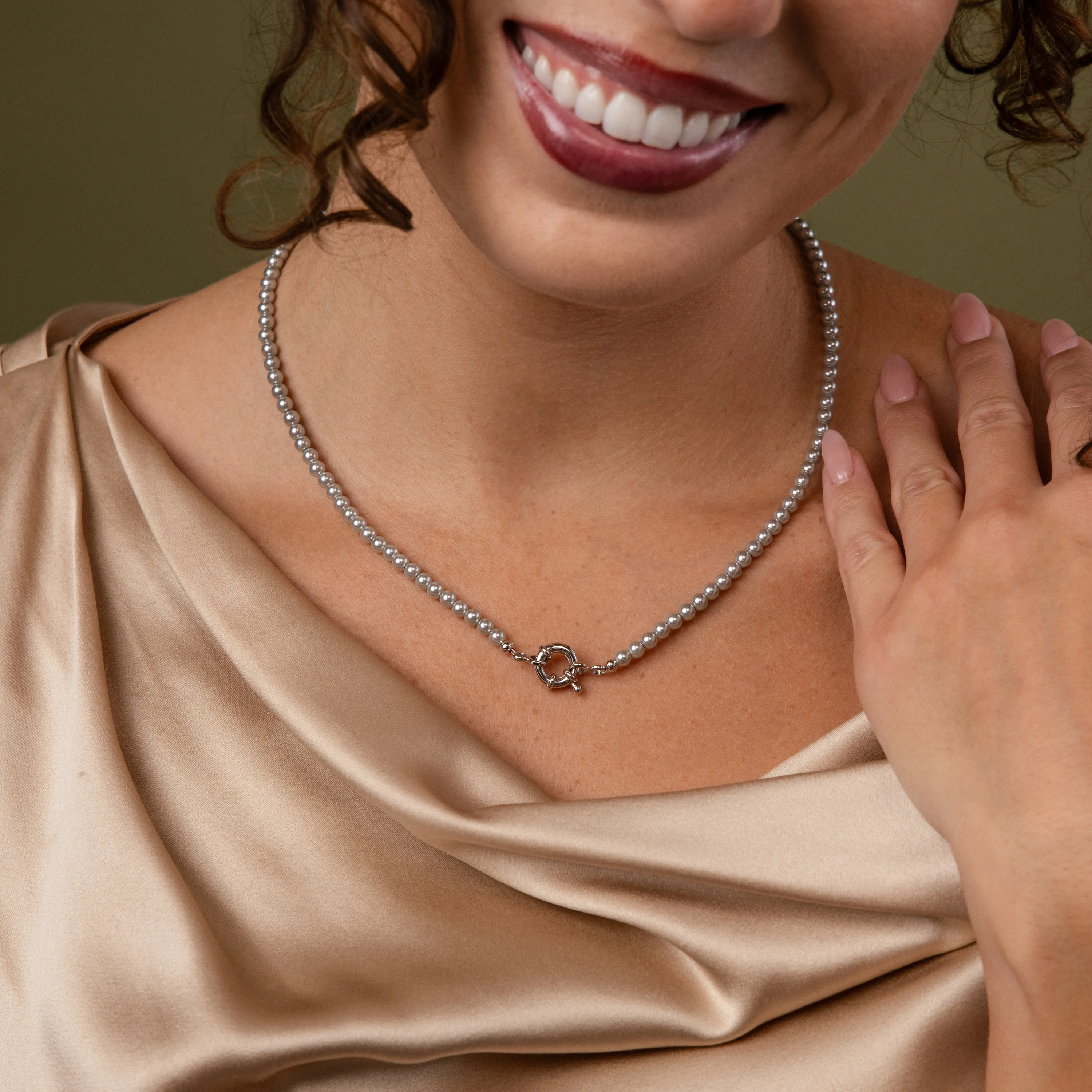 Grey Pearl Charm Necklace in Silver - Image 4
