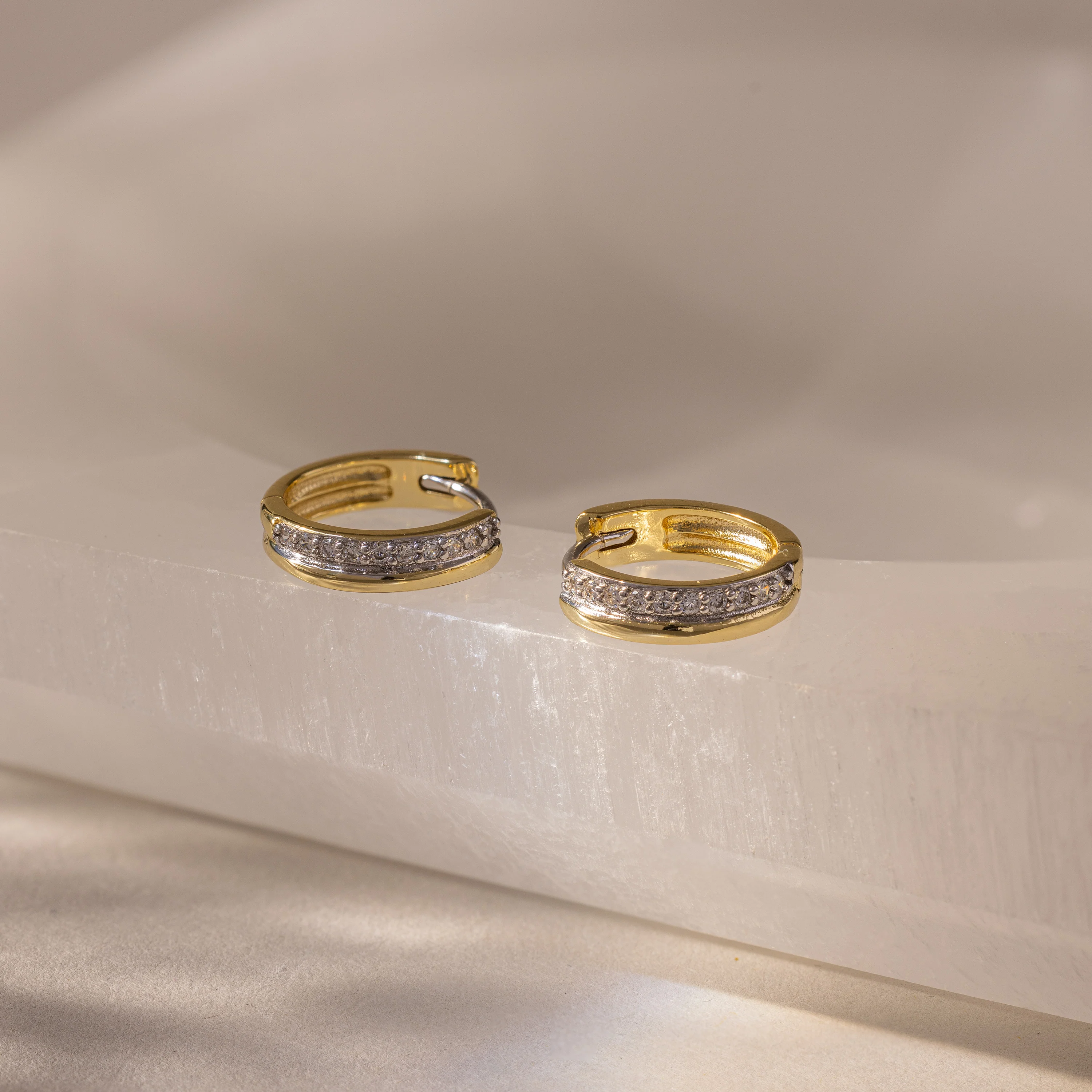Half Pave Huggies in 18K Gold - Image 3