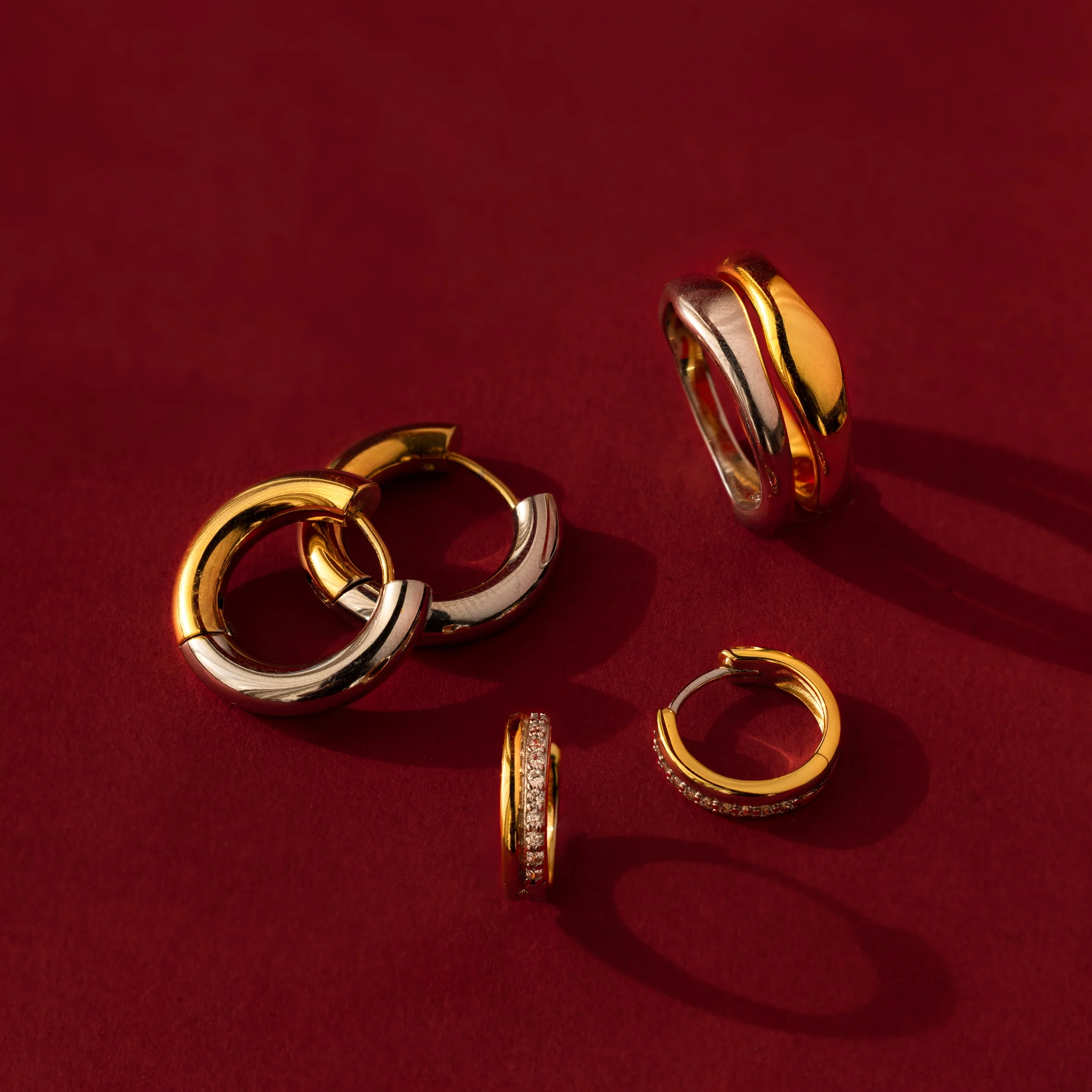 Half Pave Huggies in 18K Gold - Image 7