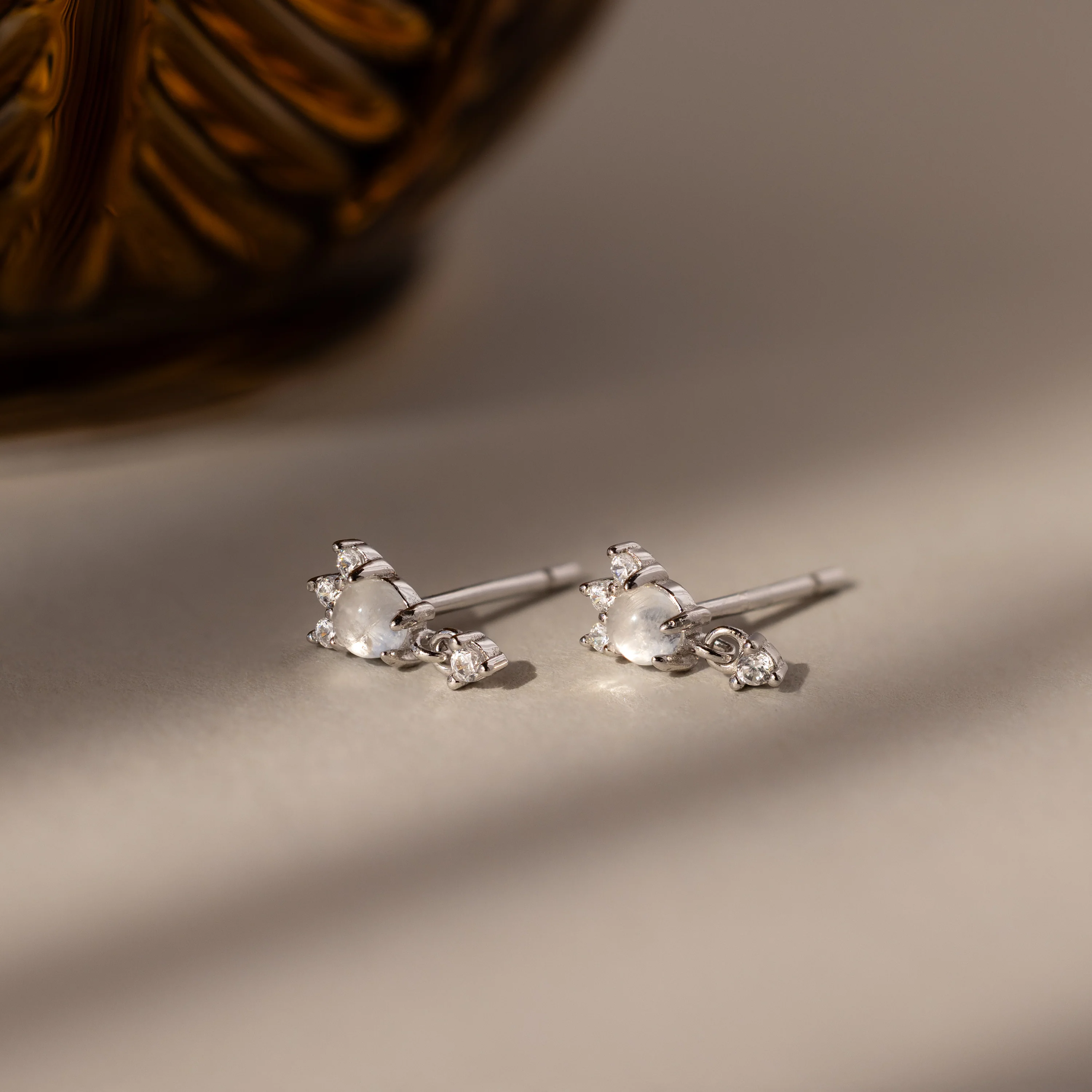 Halo Moonstone Drop Studs - Image 6