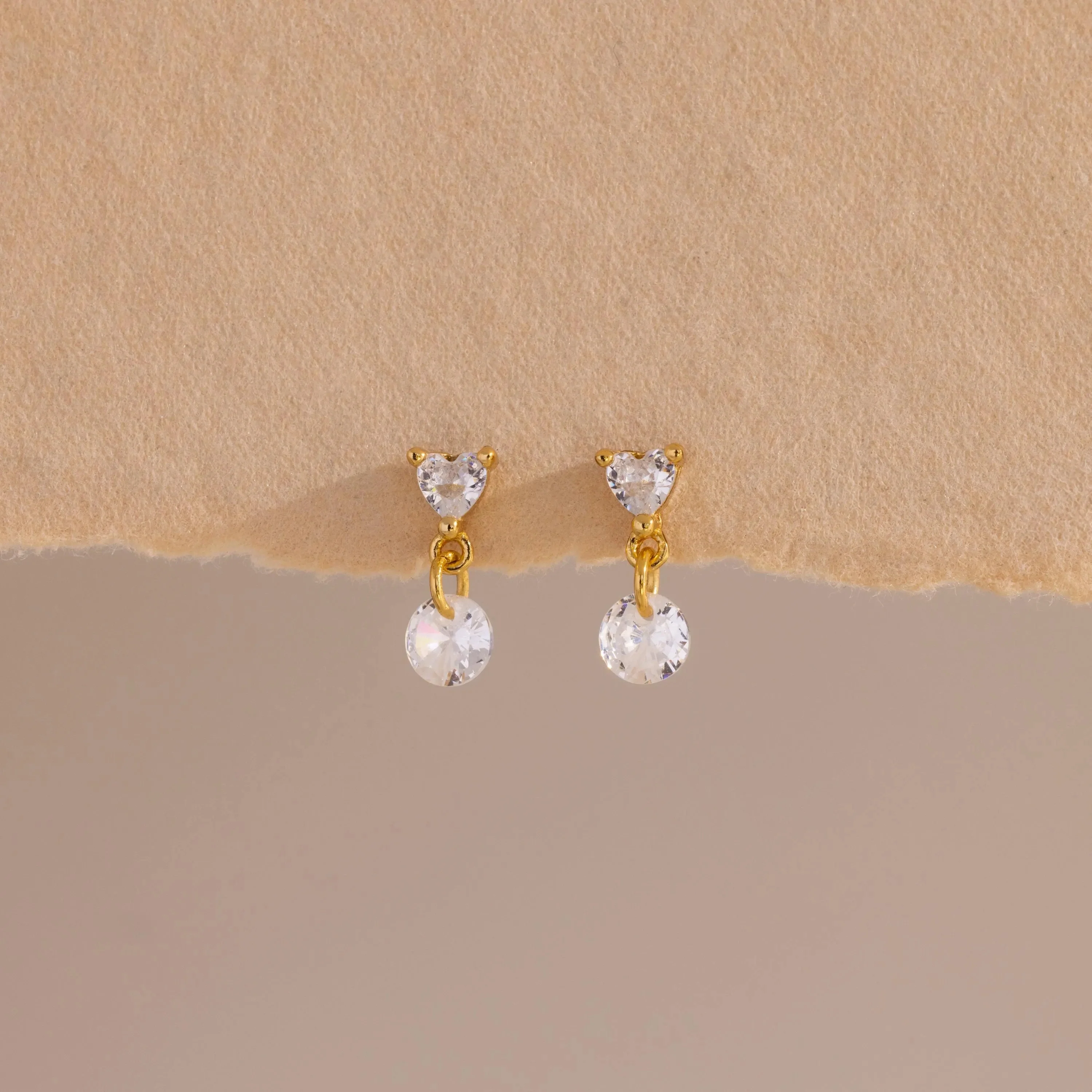 Heart Drop Flatback Studs in 18K Gold