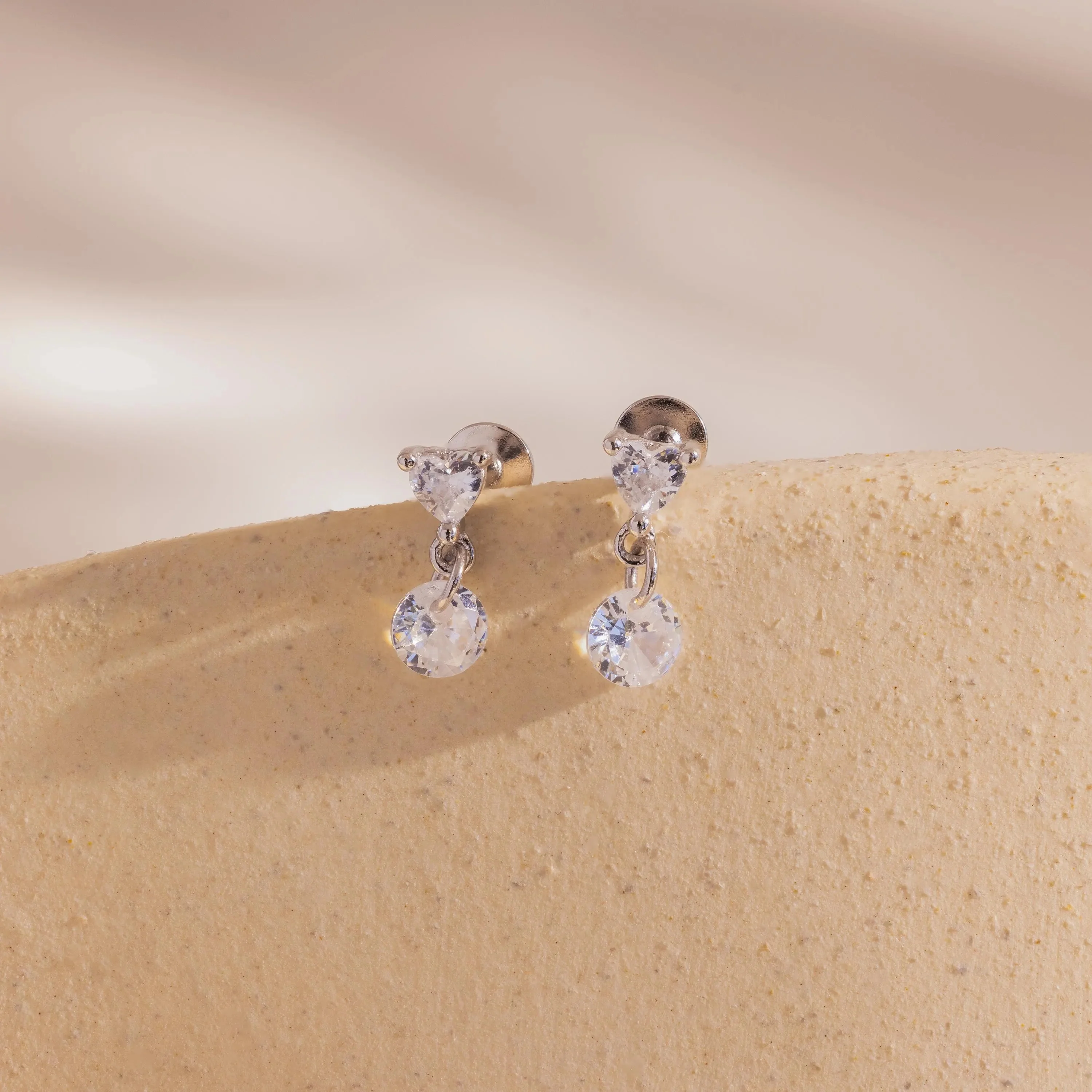 Heart Drop Flatback Studs in Silver - Image 3