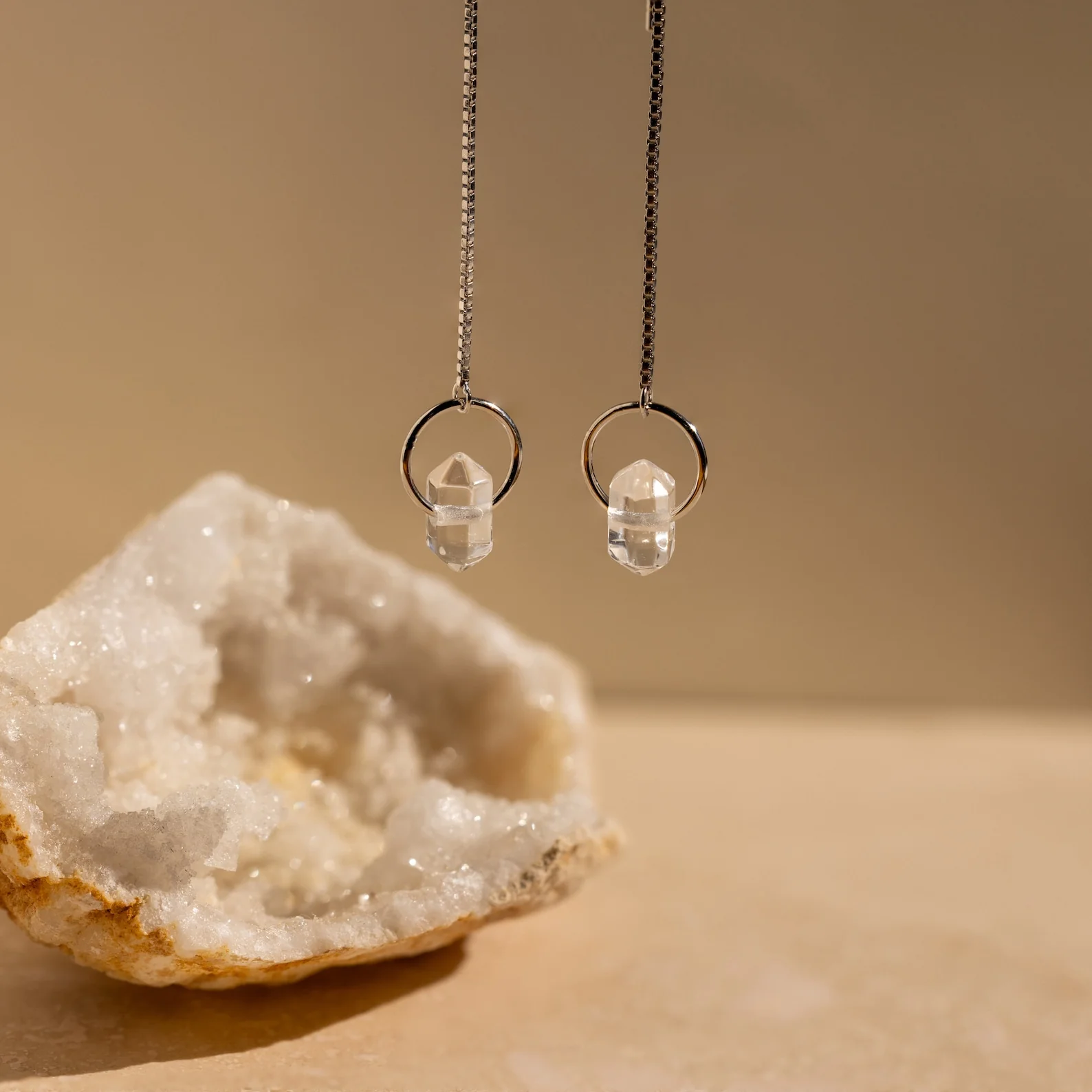 Herkimer Diamond Threader Earrings - Image 7