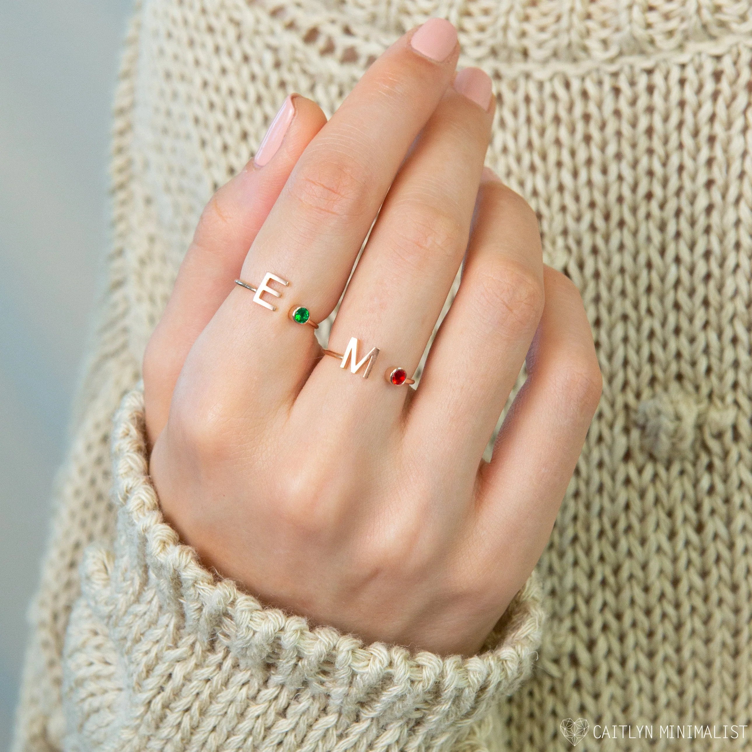 Alex Initial Birthstone Ring in 18K Gold - Image 4