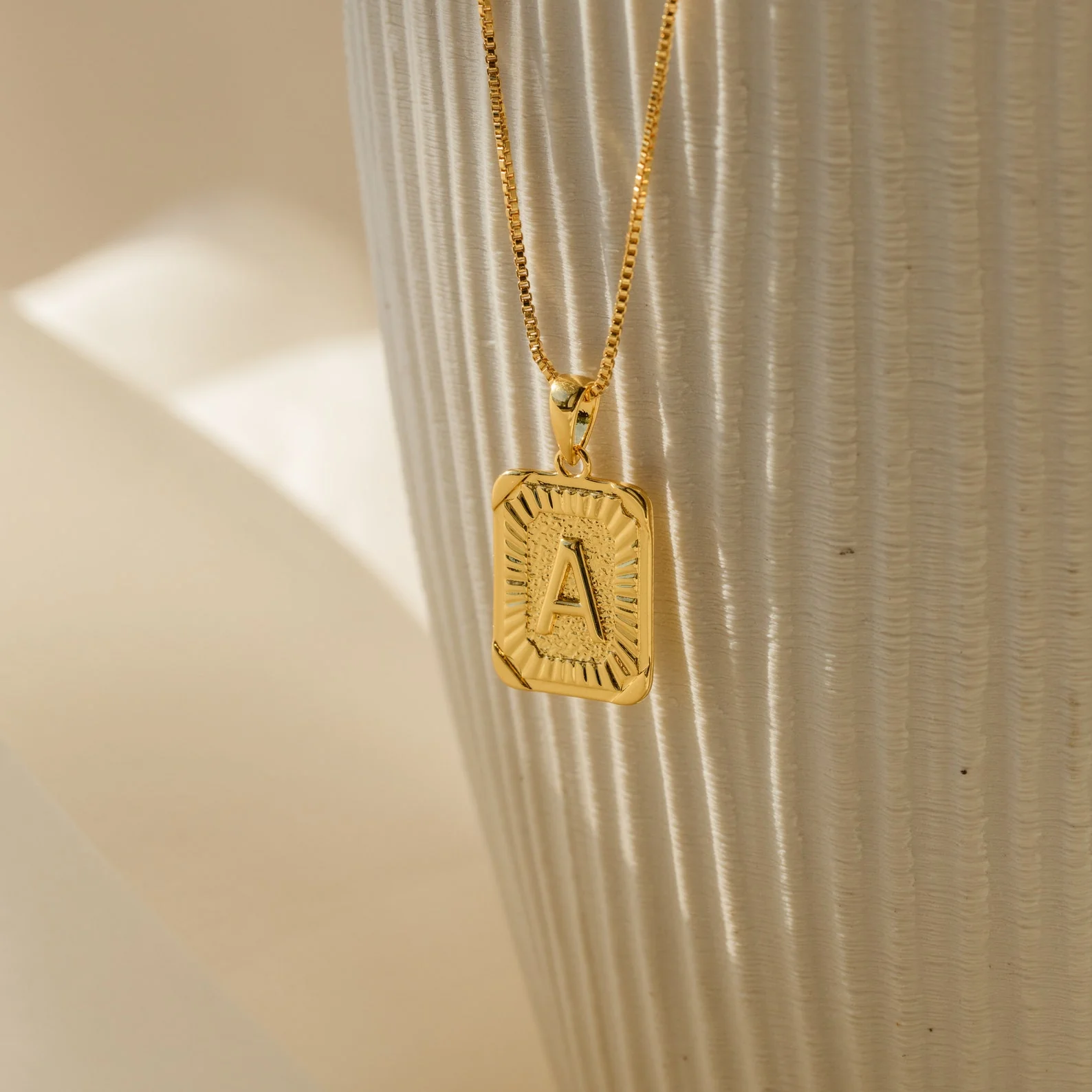 Initial Rectangle Pendant Necklace - Image 3