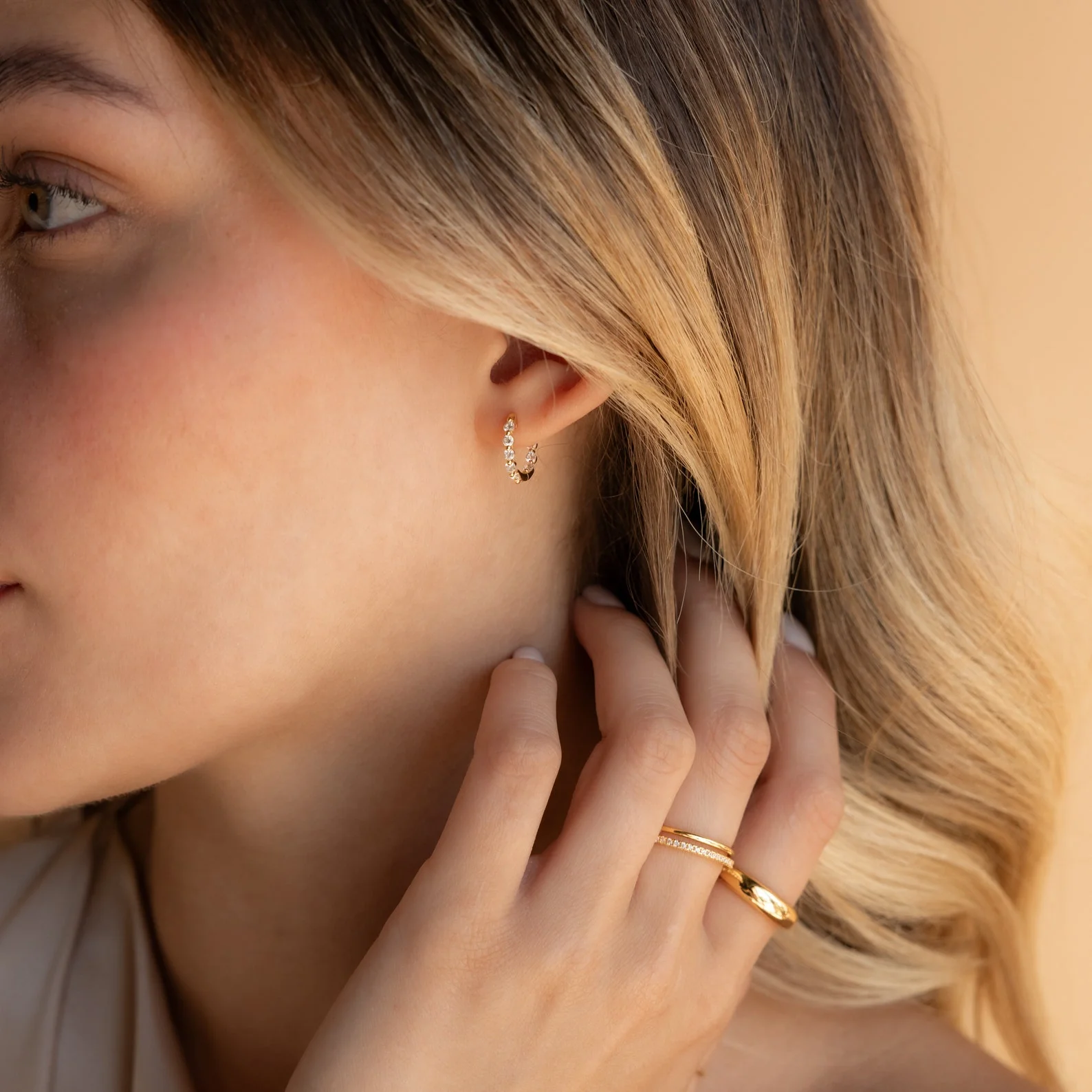 Inside Out Diamond Huggies in 18K Gold - Image 5
