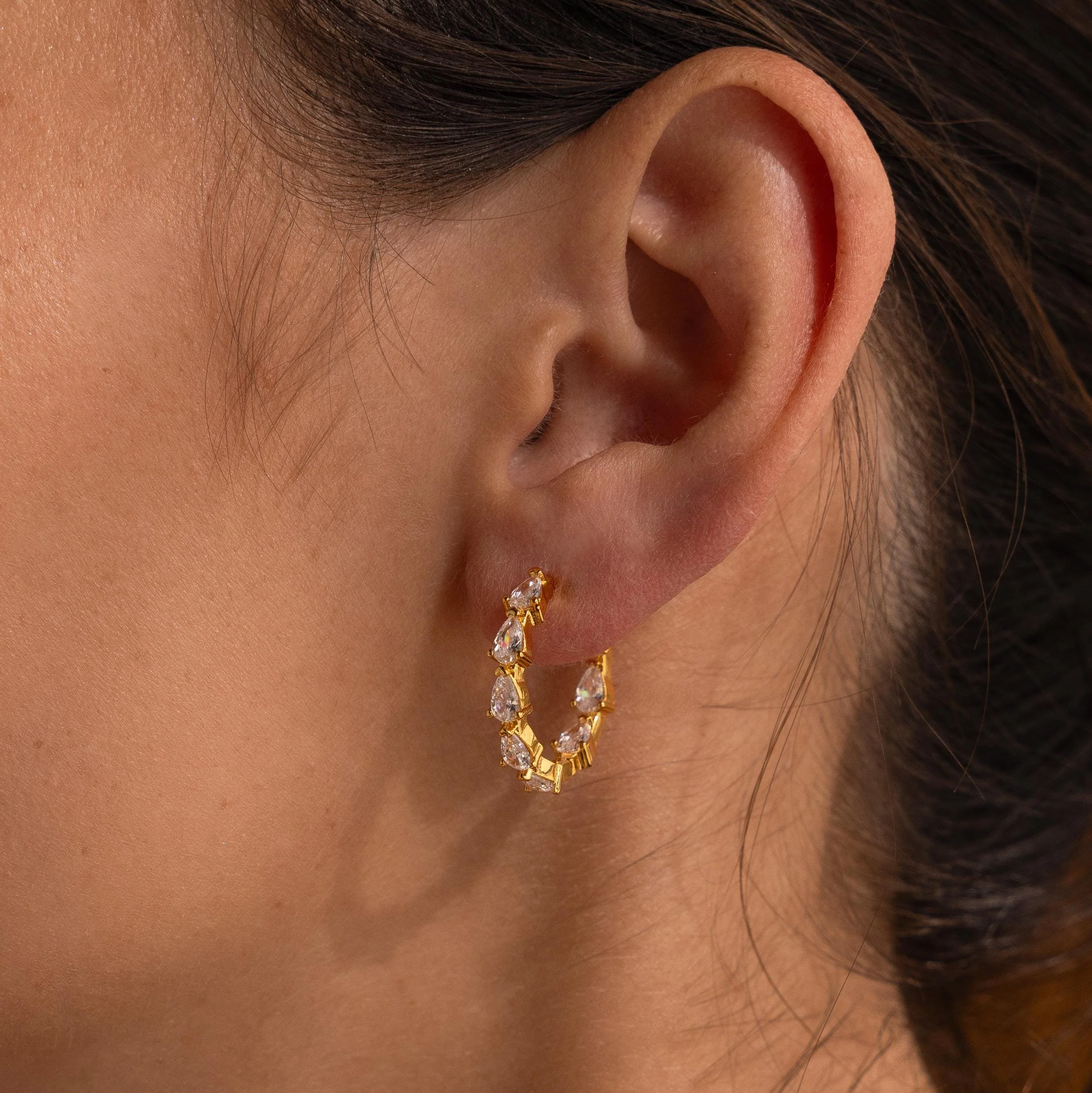 Inside Out Pear Diamond Hoops in 18K Gold - Image 2