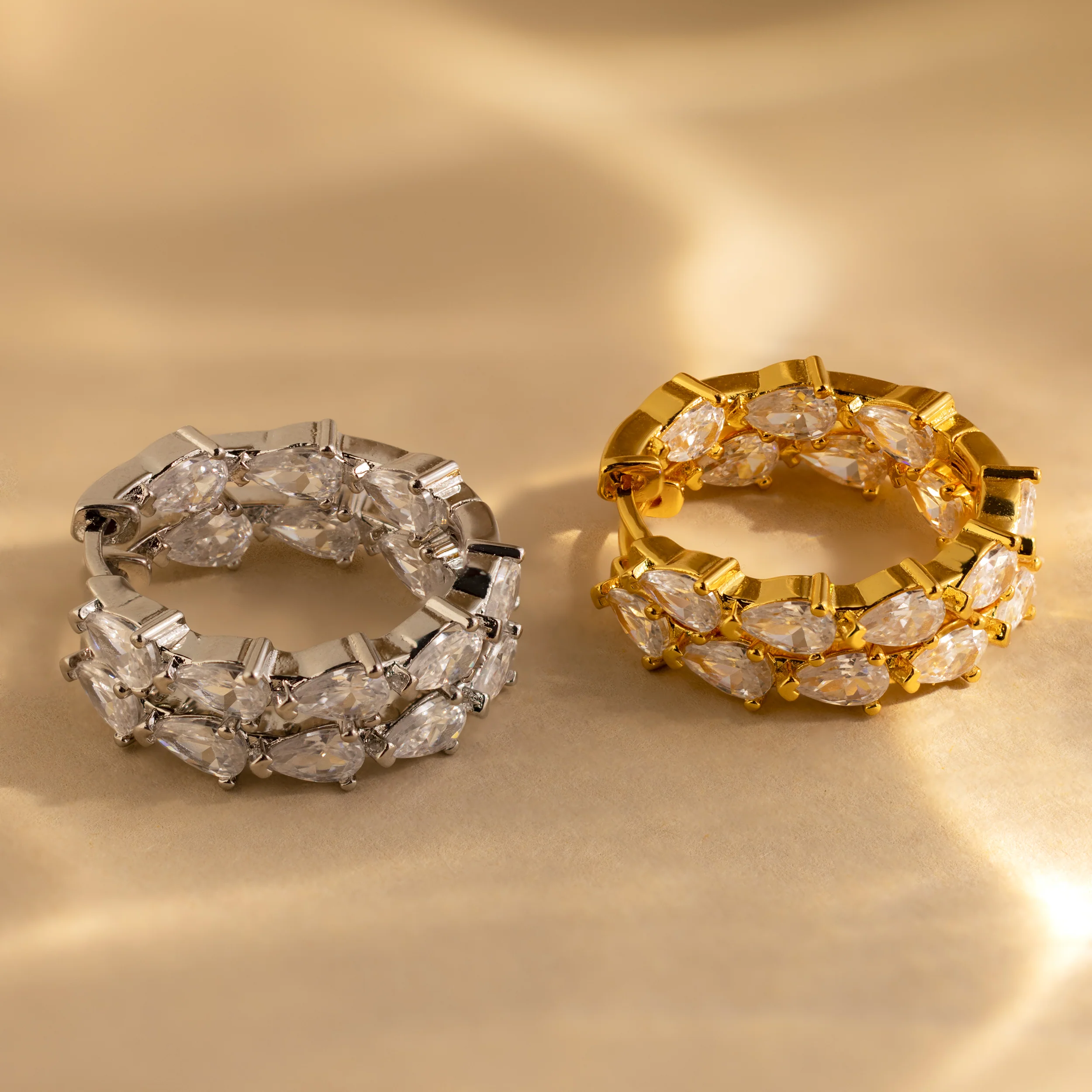 Inside Out Pear Diamond Hoops in 18K Gold - Image 5