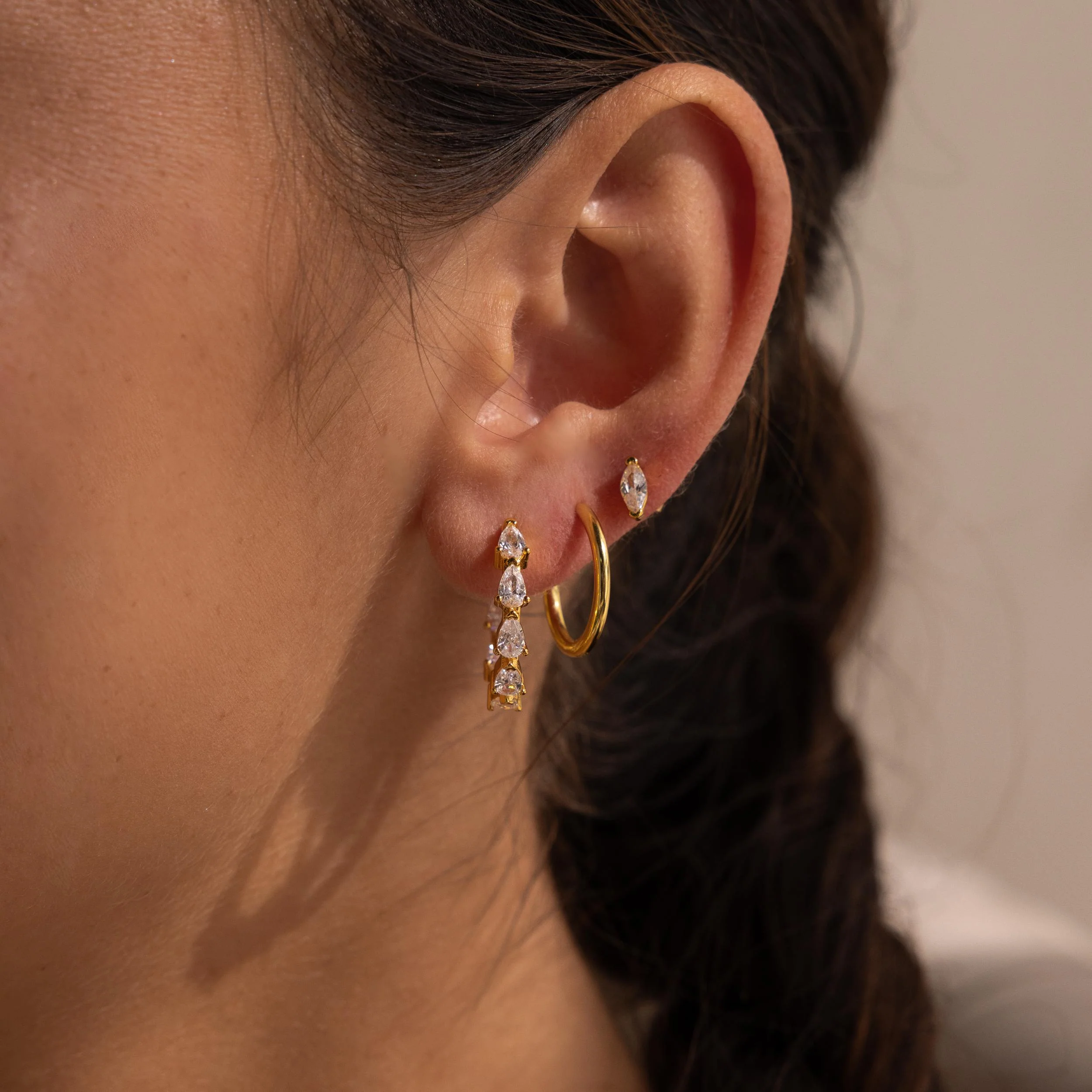 Inside Out Pear Diamond Hoops in 18K Gold - Image 6
