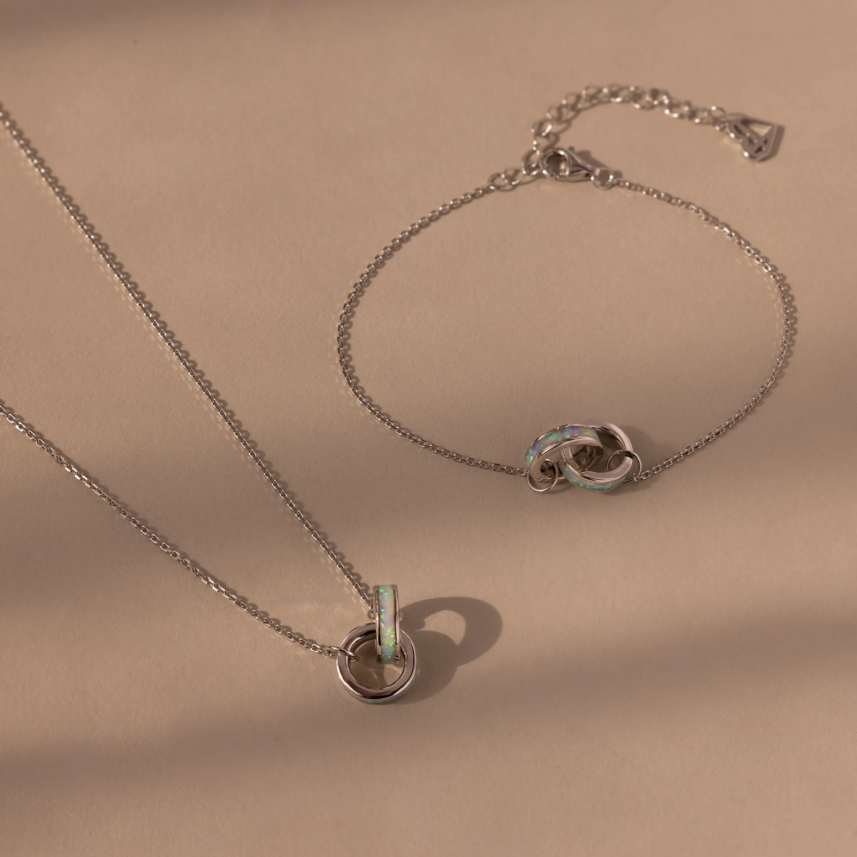 Interlocking Opal Inlay Necklace and Bracelet Set - Image 4