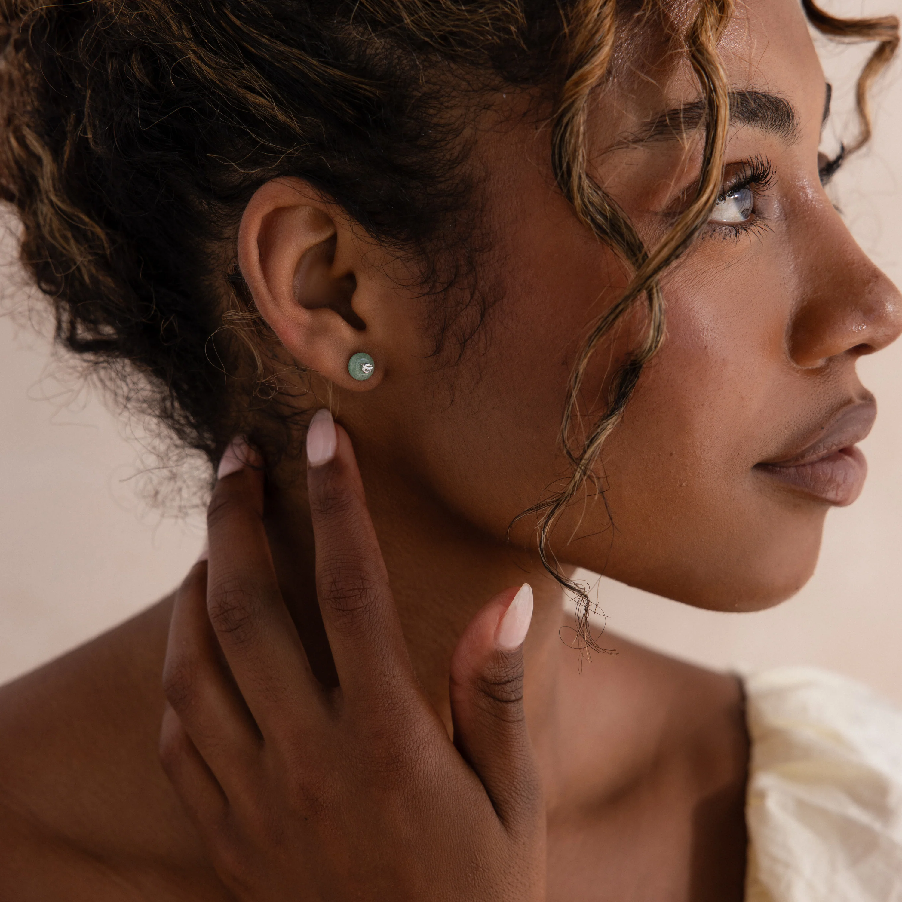 Jade Bird Studs in Silver - Image 4