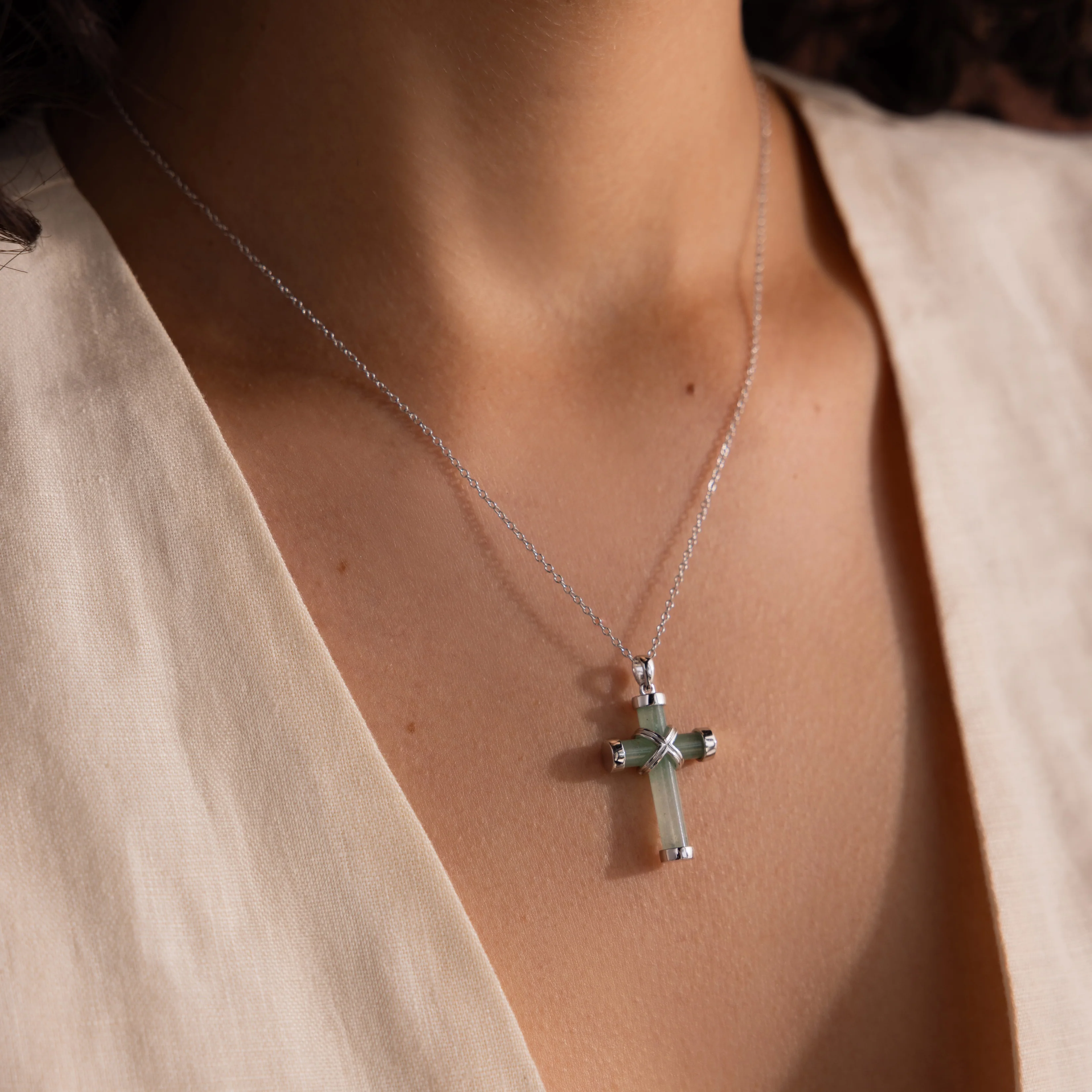 Jade Cross Necklace in Silver - Image 2