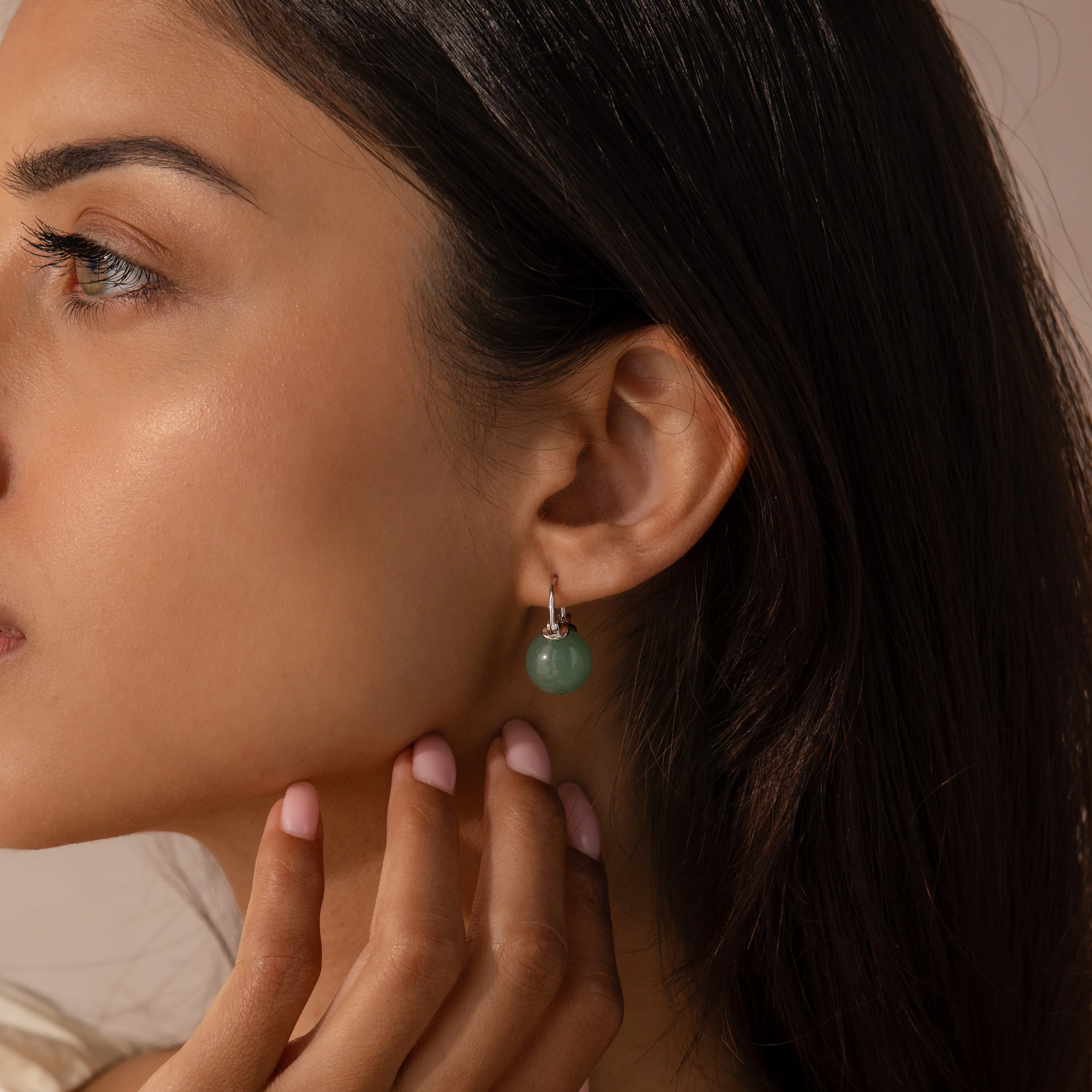 Jade Dome Drop Earrings in Silver - Image 2