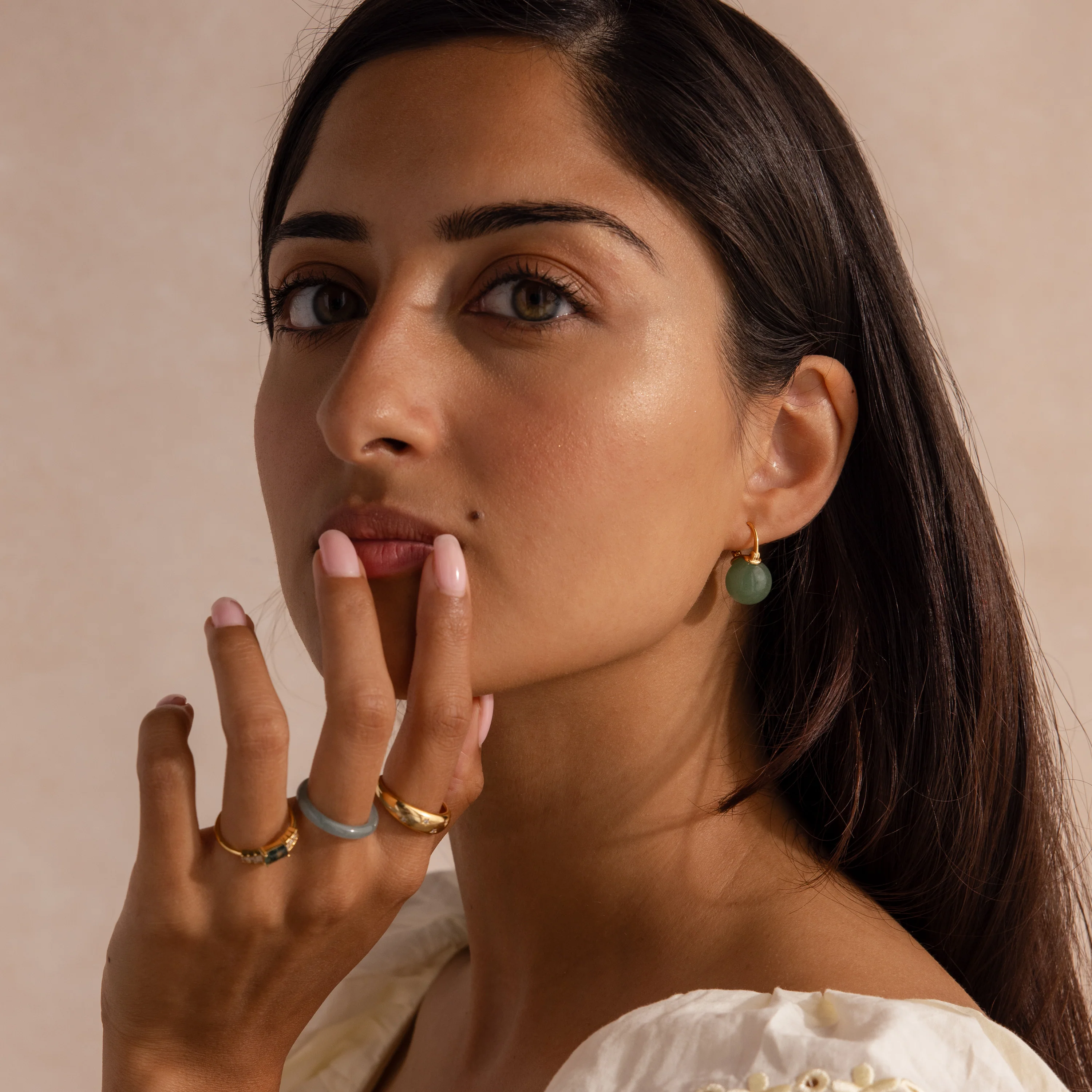 Jade Dome Drop Earrings in 18K Gold - Image 4