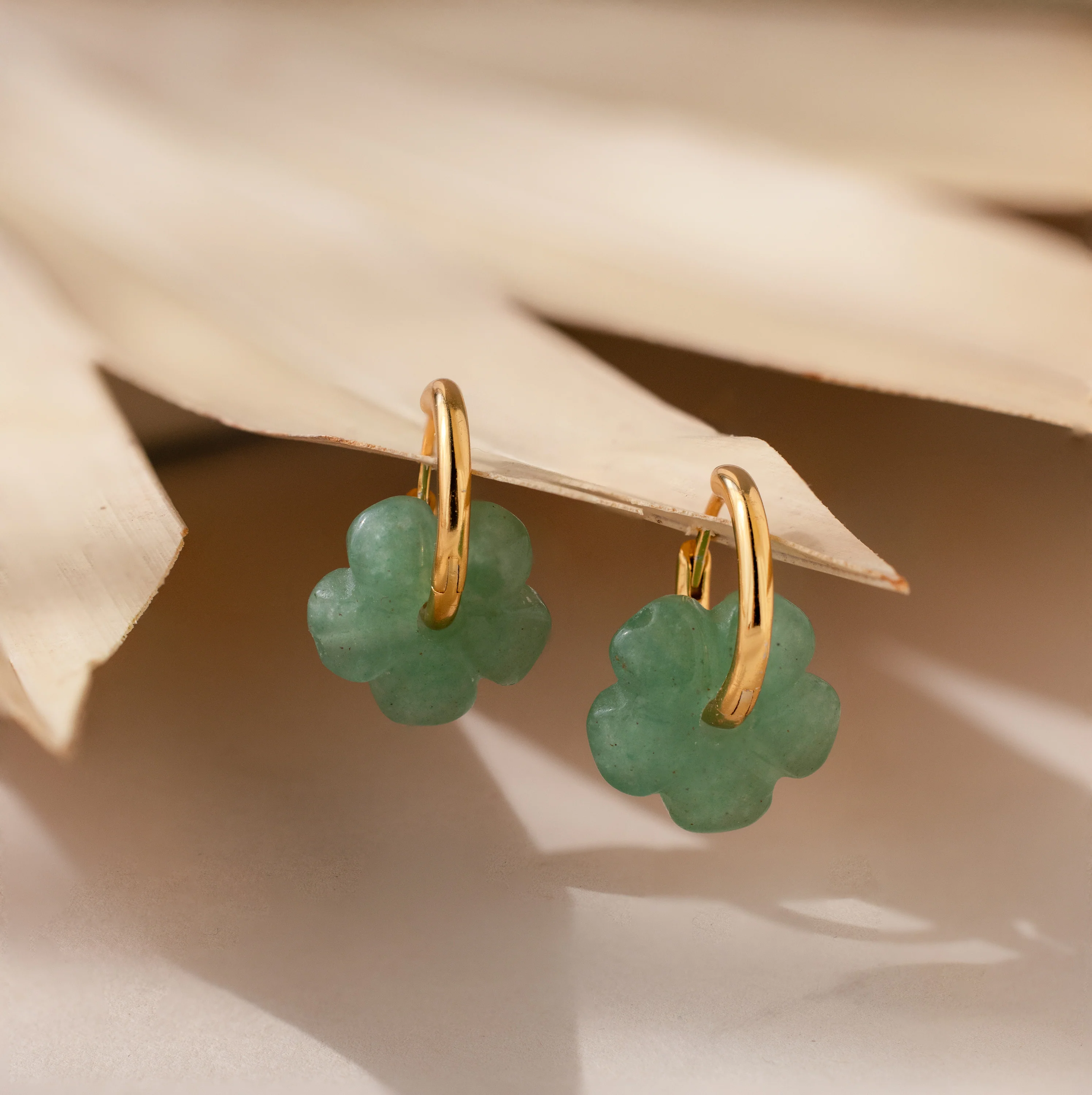 Jade Flower Hoops - Image 3