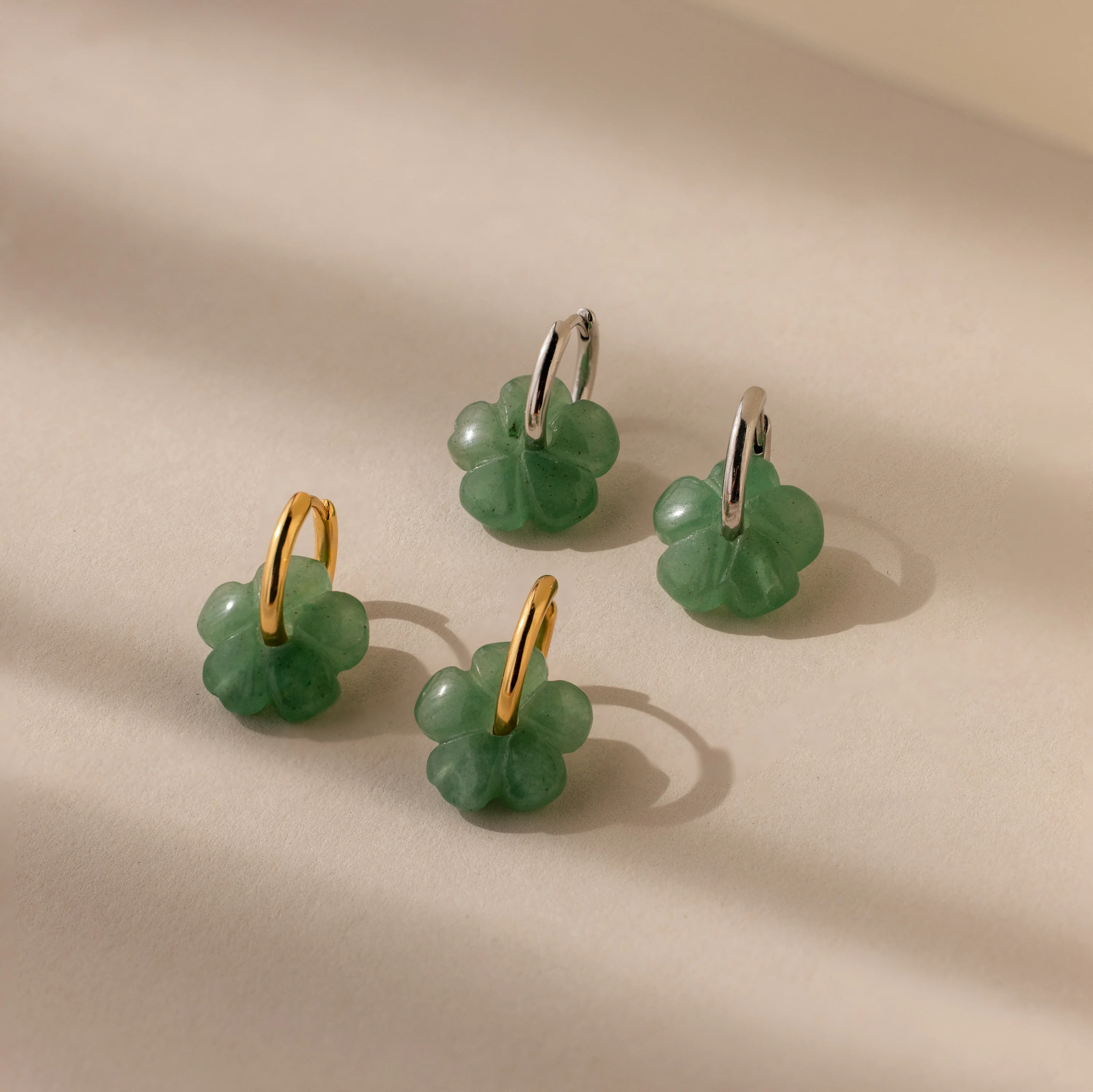 Jade Flower Hoops in Silver - Image 3