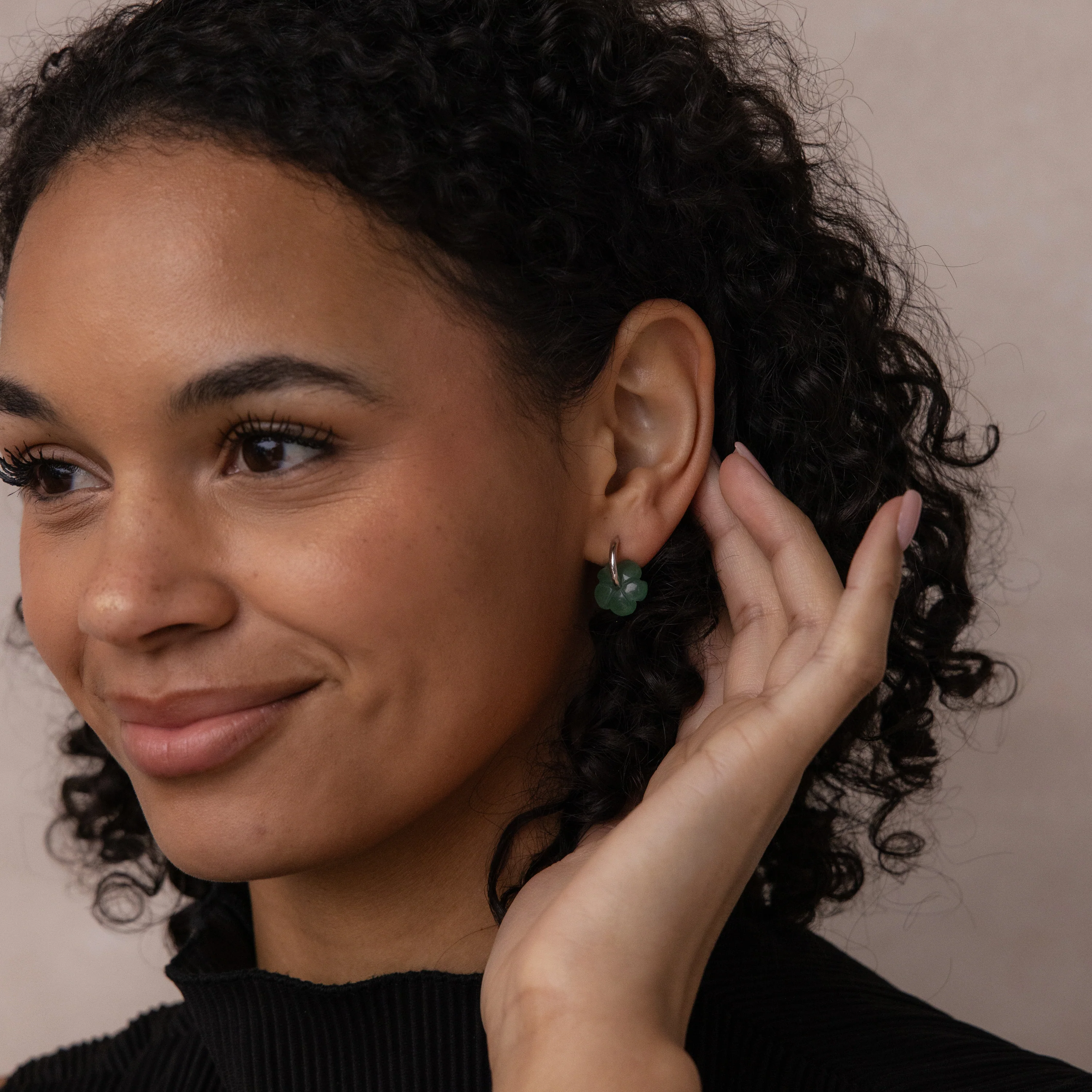 Jade Flower Hoops in Silver - Image 4