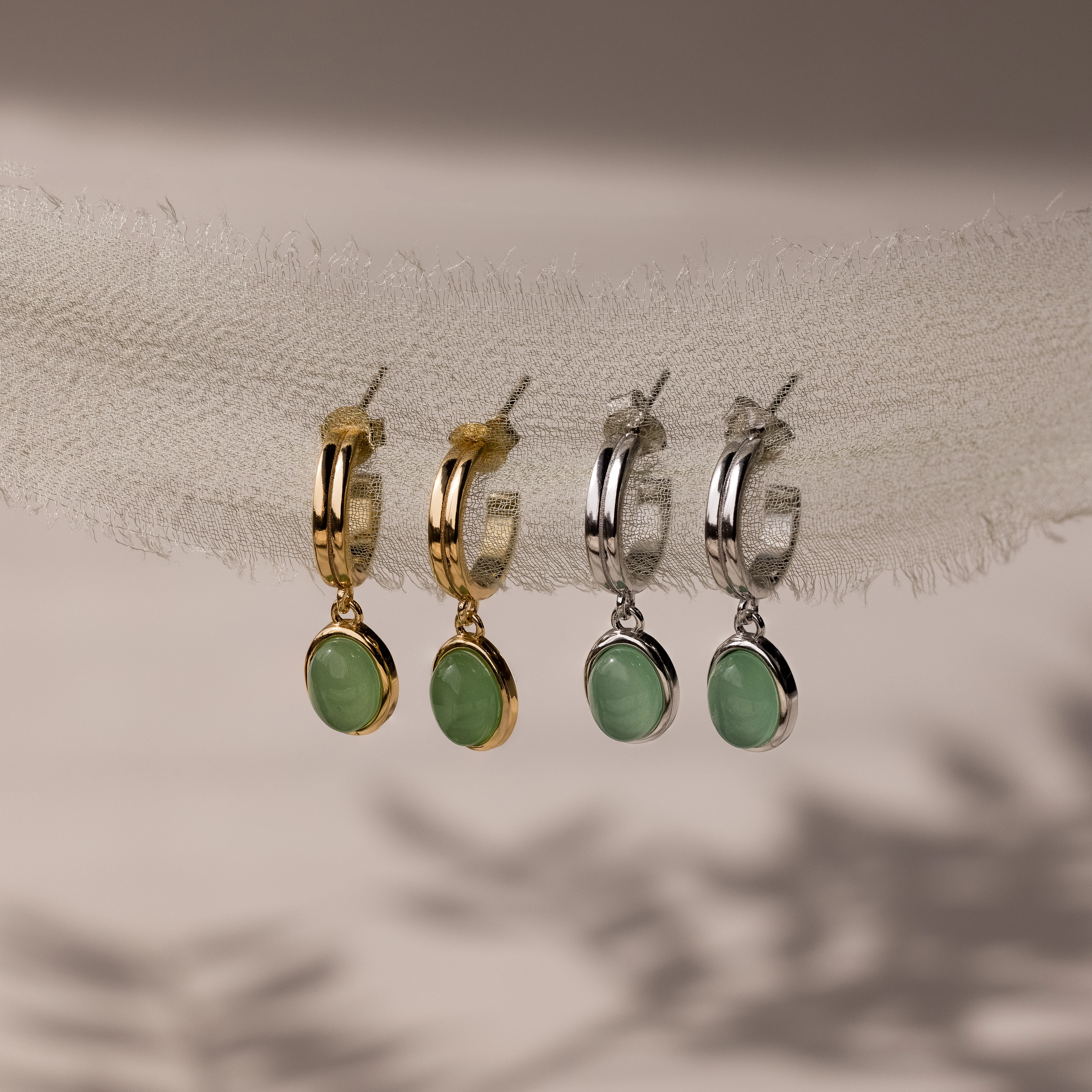 Jade Gemstone Drop Hoops