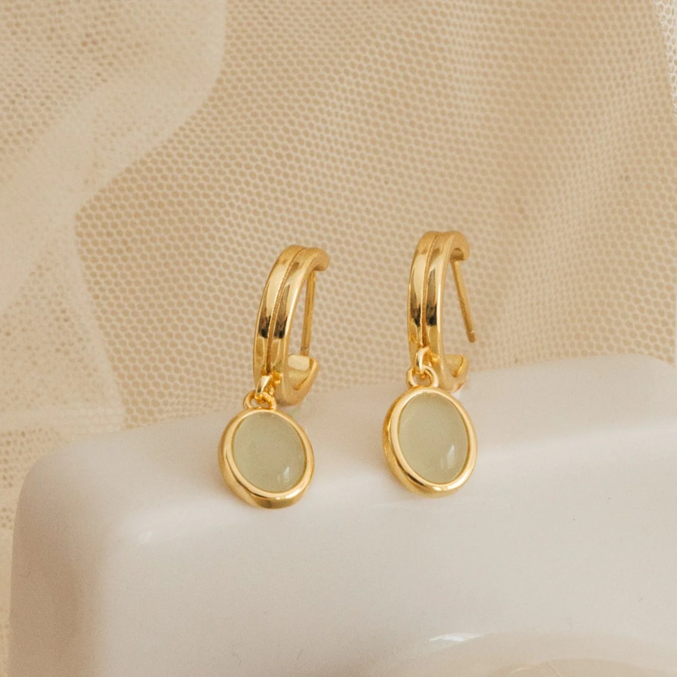Jade Gemstone Drop Hoops - Image 3