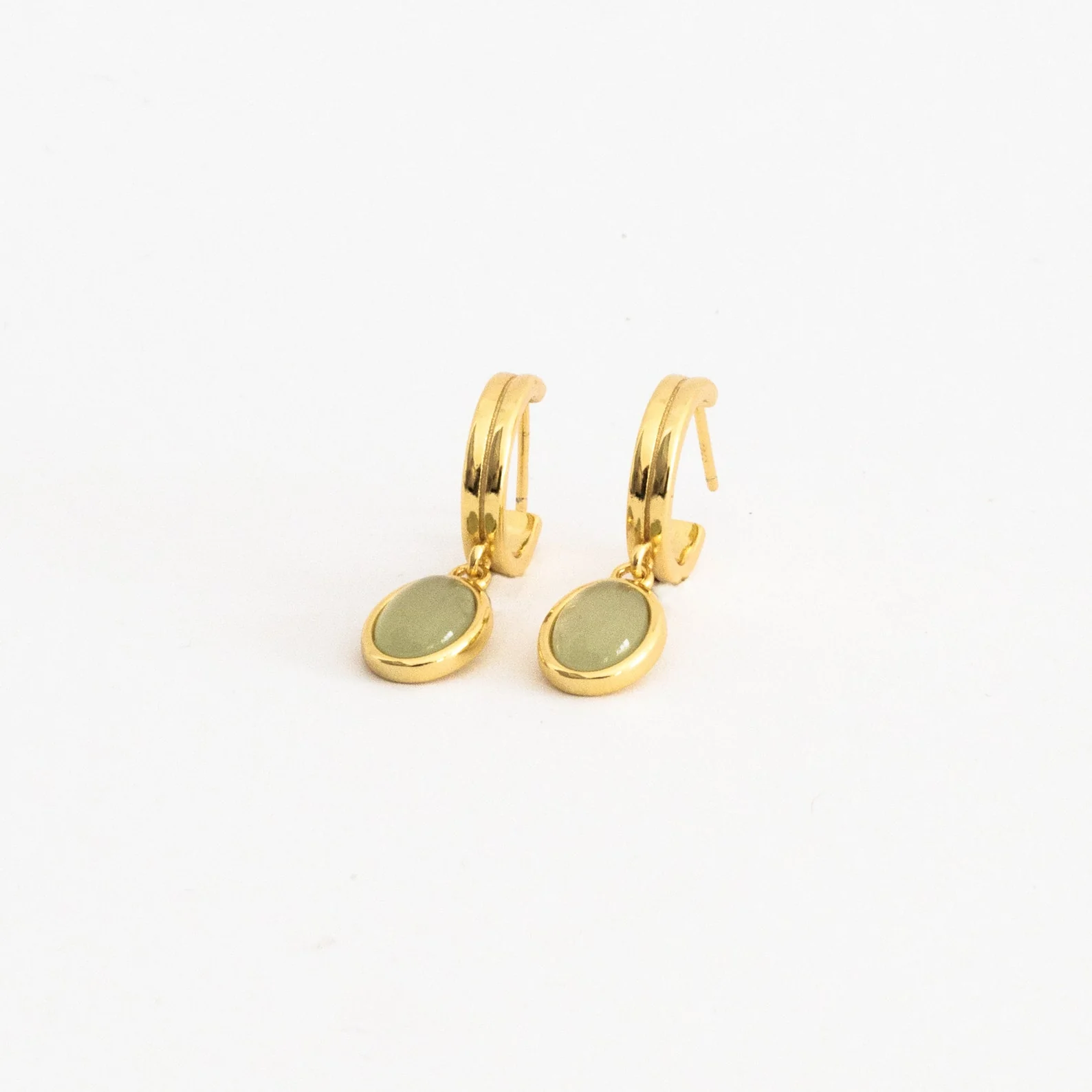 Jade Gemstone Drop Hoops in 18K Gold - Image 5