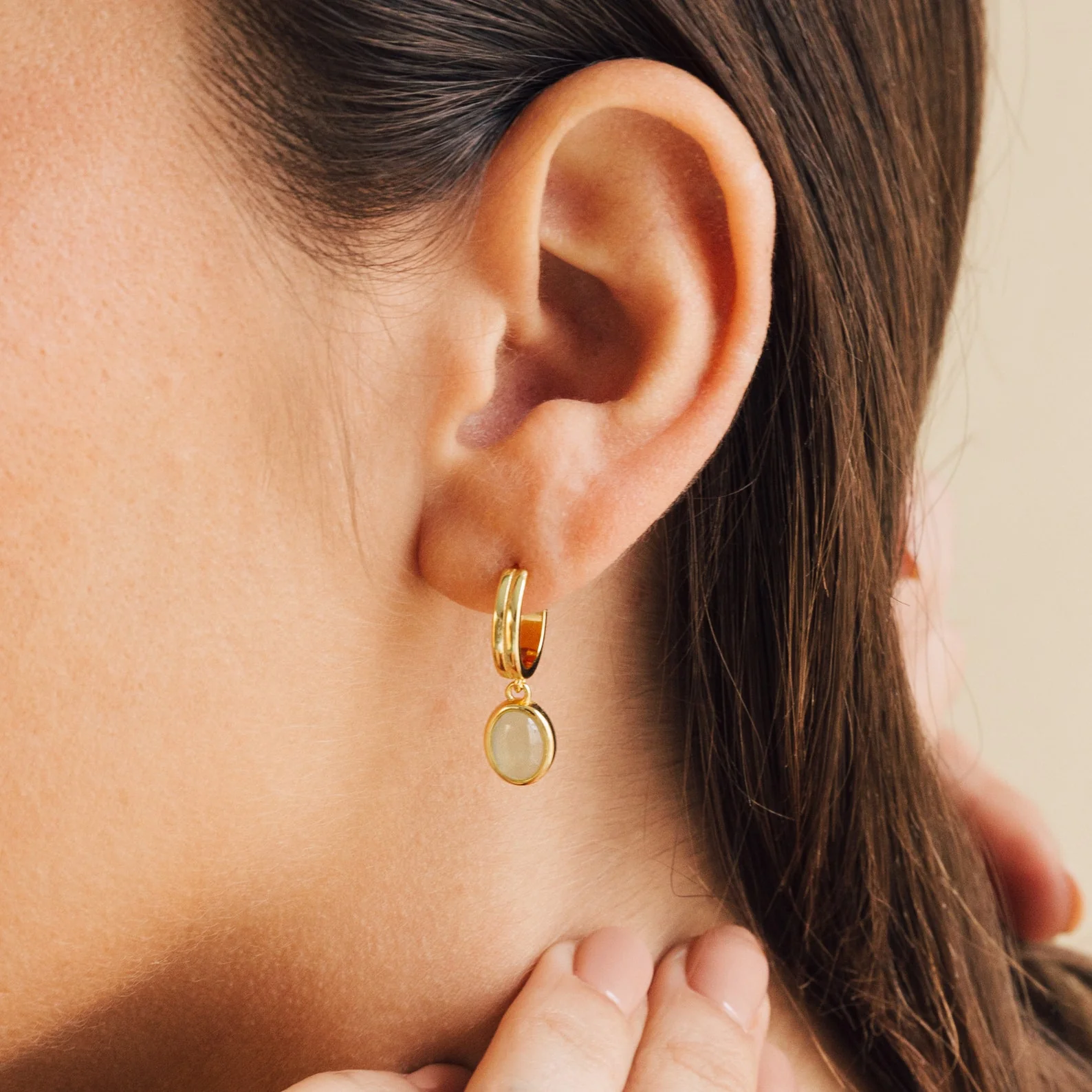 Jade Gemstone Drop Hoops - Image 2