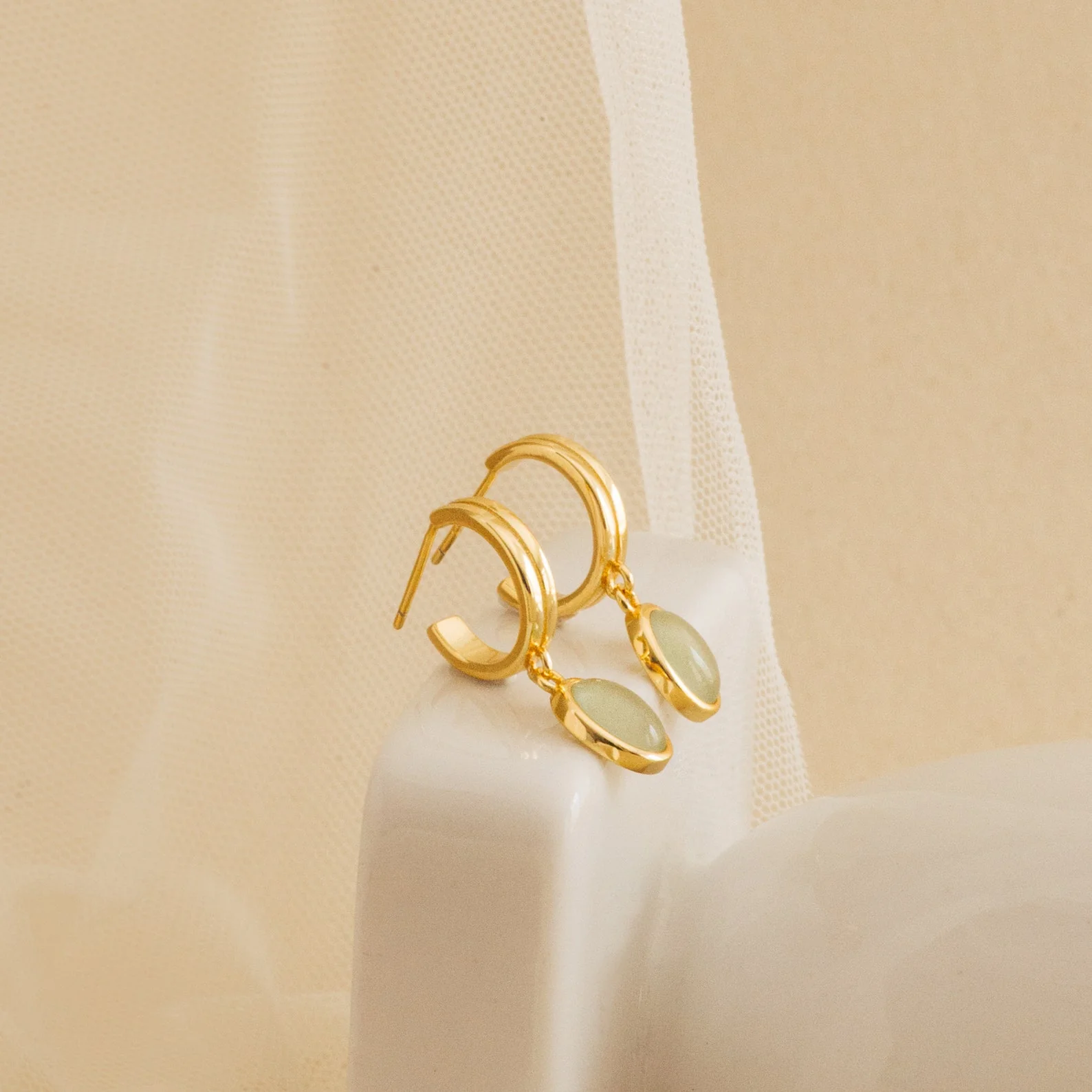 Jade Gemstone Drop Hoops - Image 7