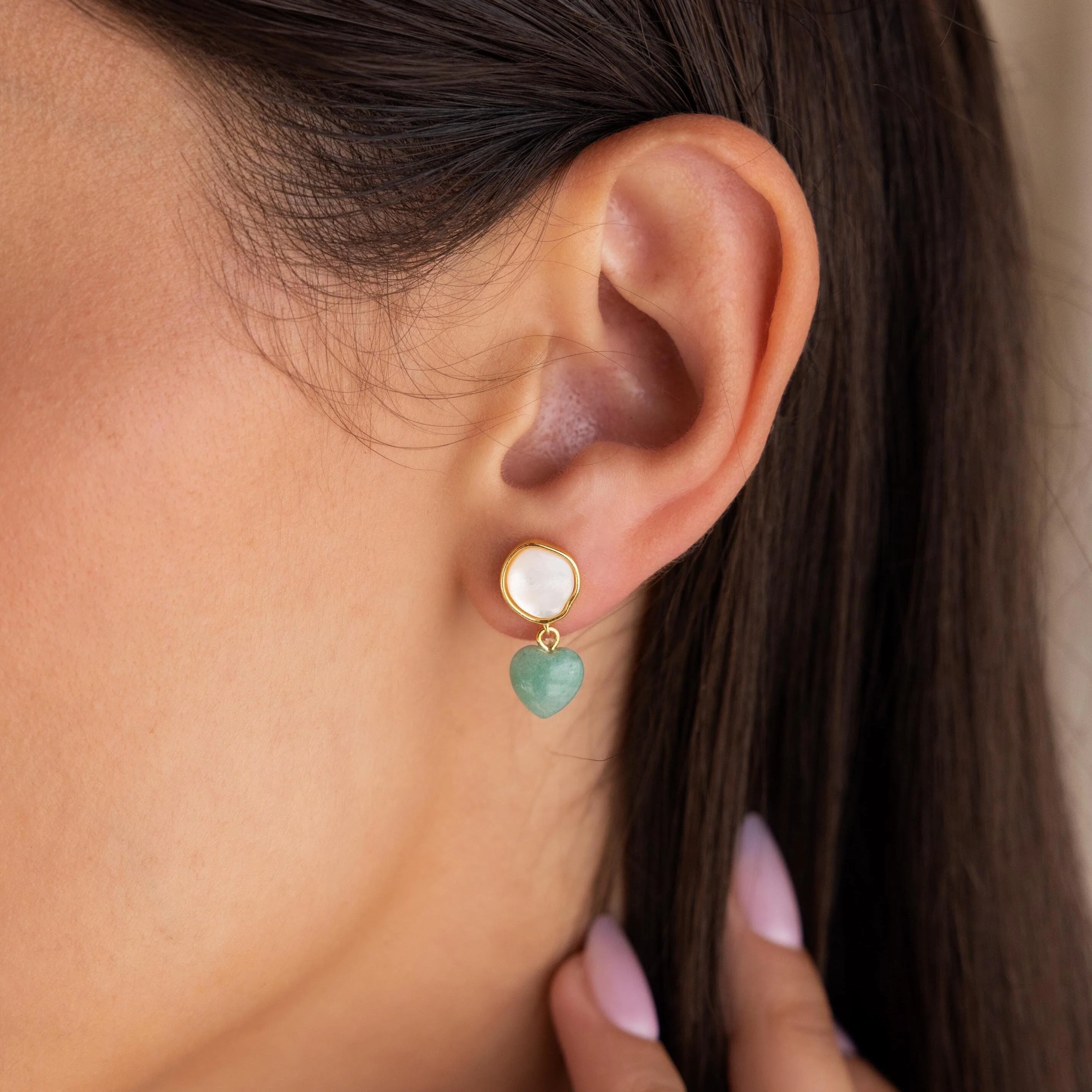 Jade Heart Drop Earrings - Image 2