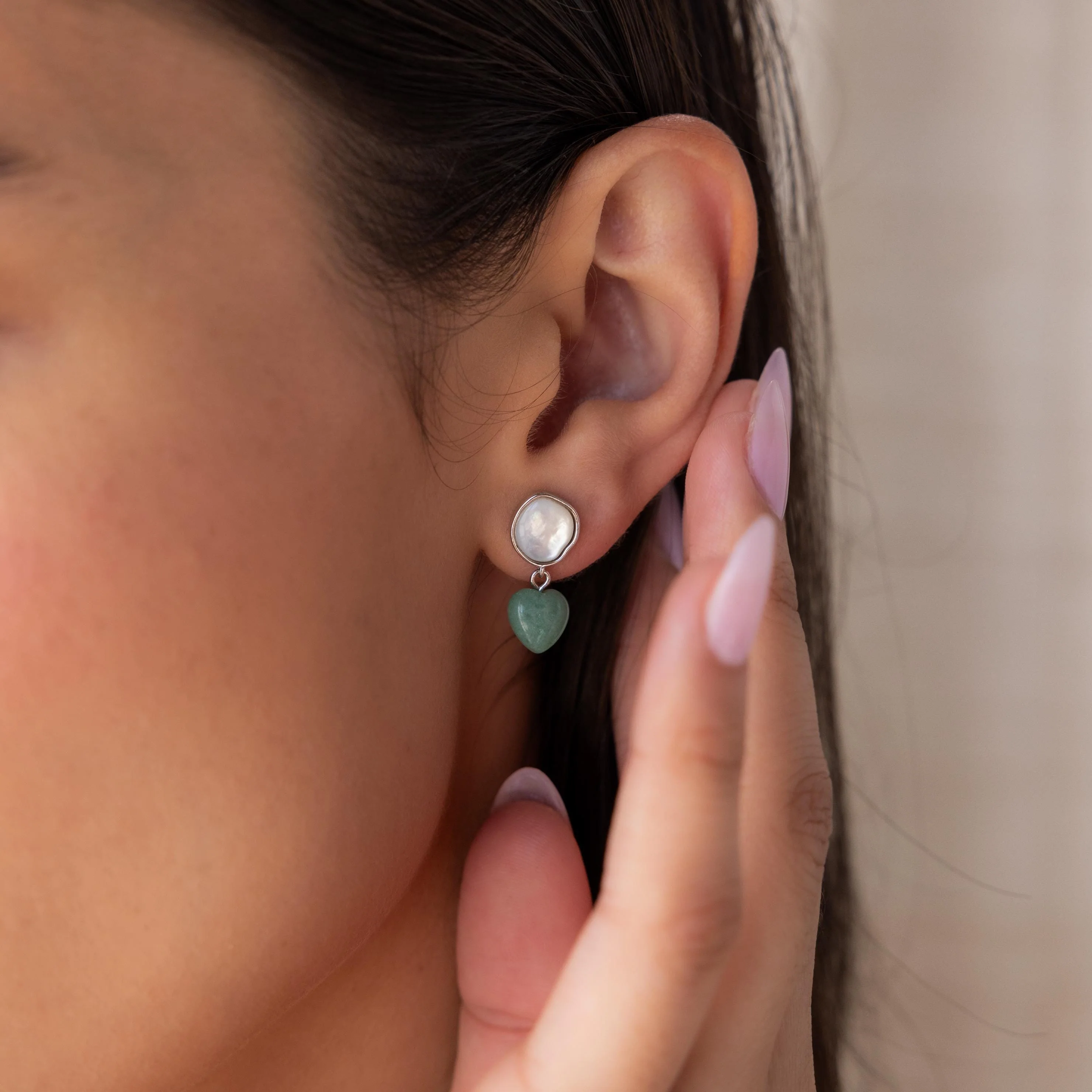 Jade Heart Drop Earrings - Image 4