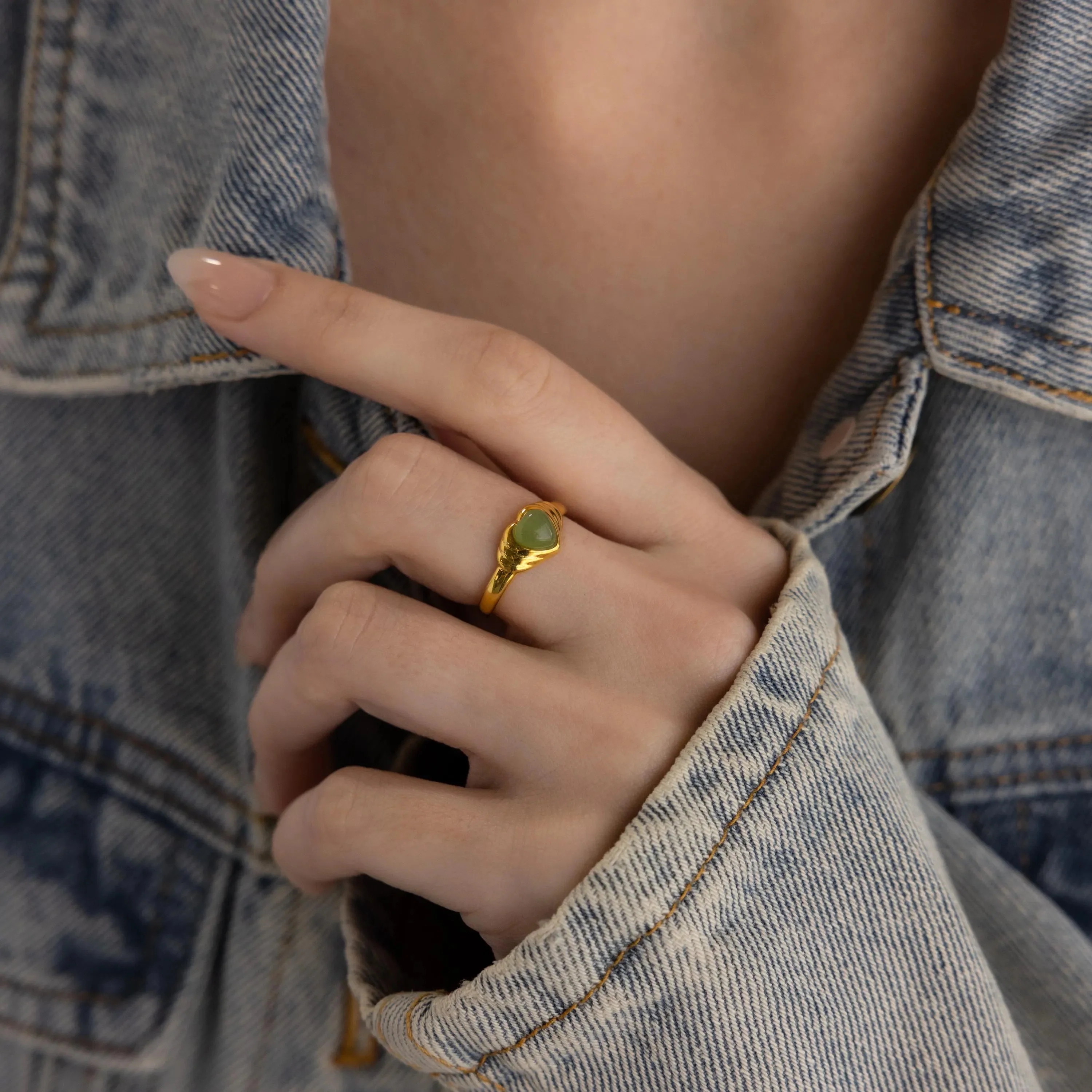 Jade Heart Signet Ring - Image 2