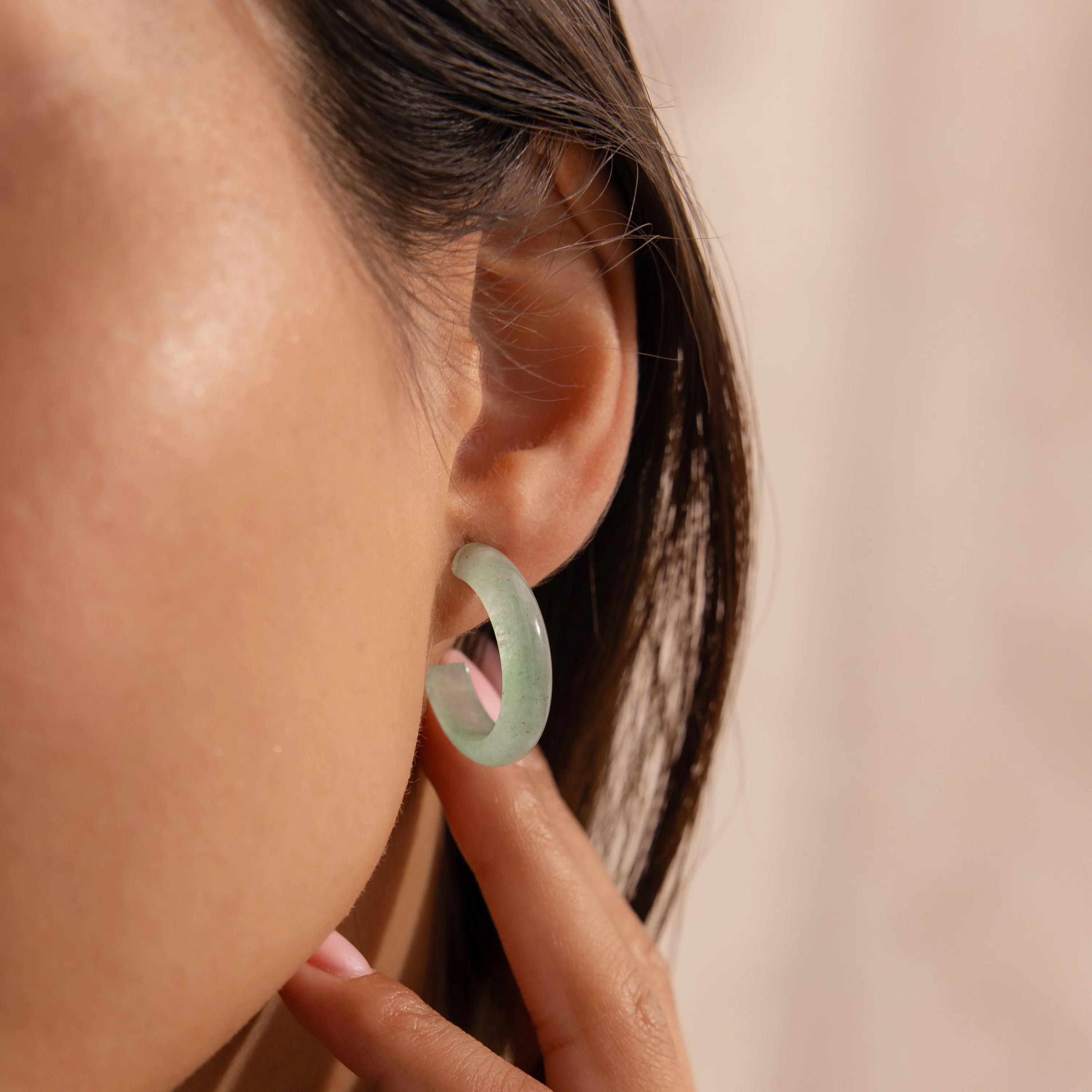 Jade Hoop Earrings in Silver - Image 2