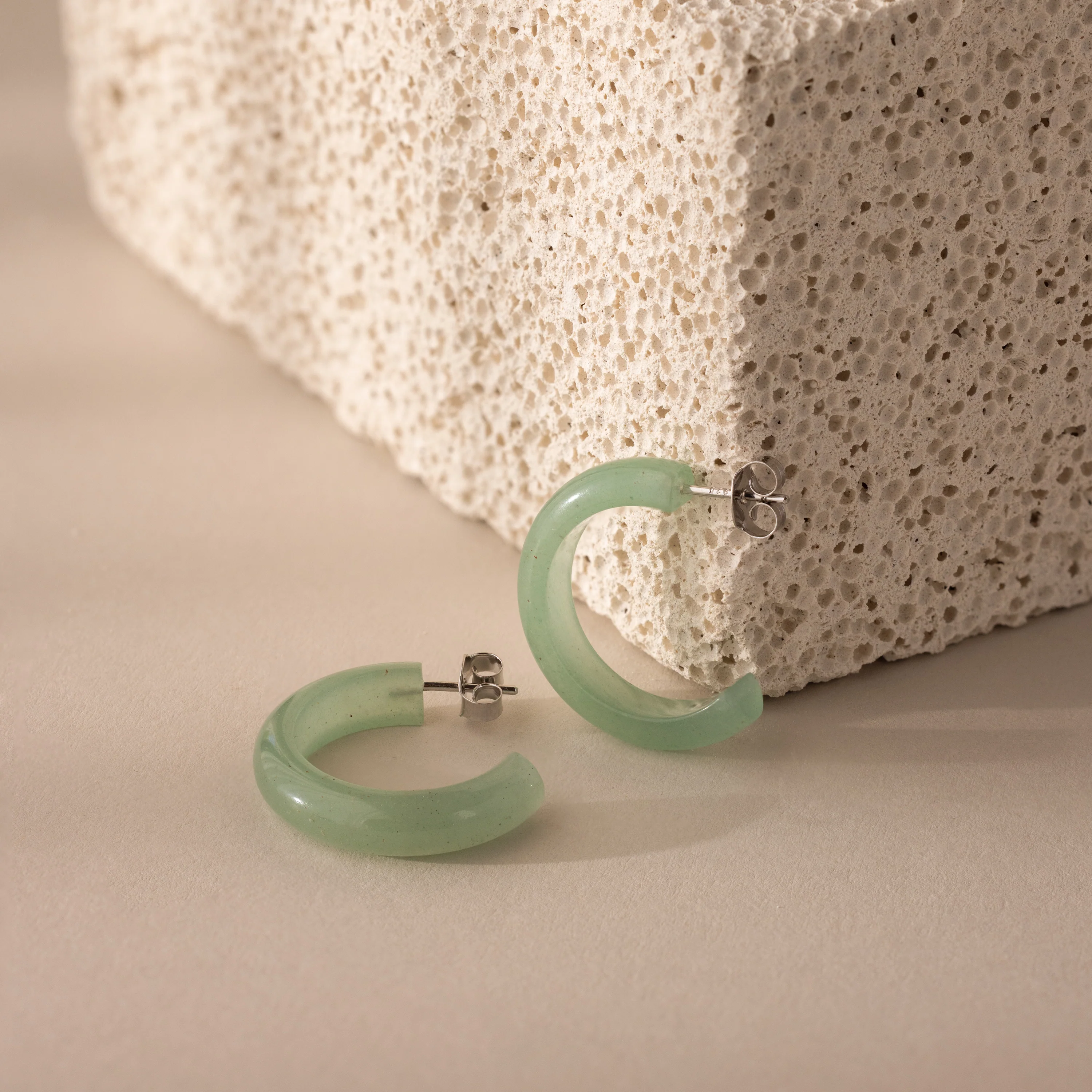 Jade Hoop Earrings in Silver - Image 3