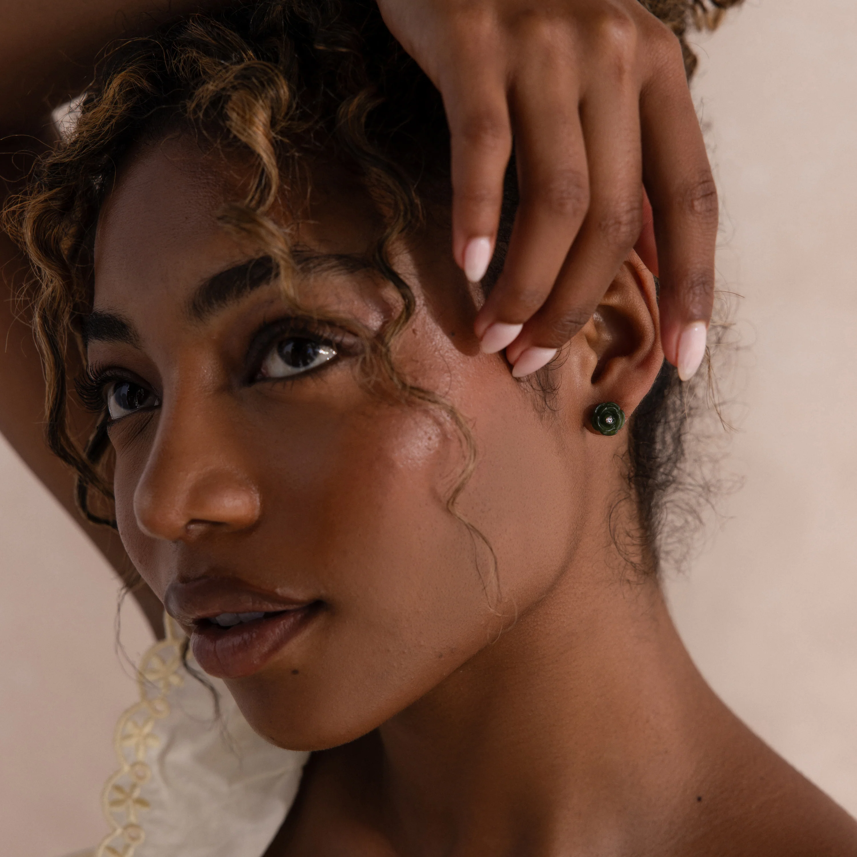 Jade Rose Studs in Silver - Image 4