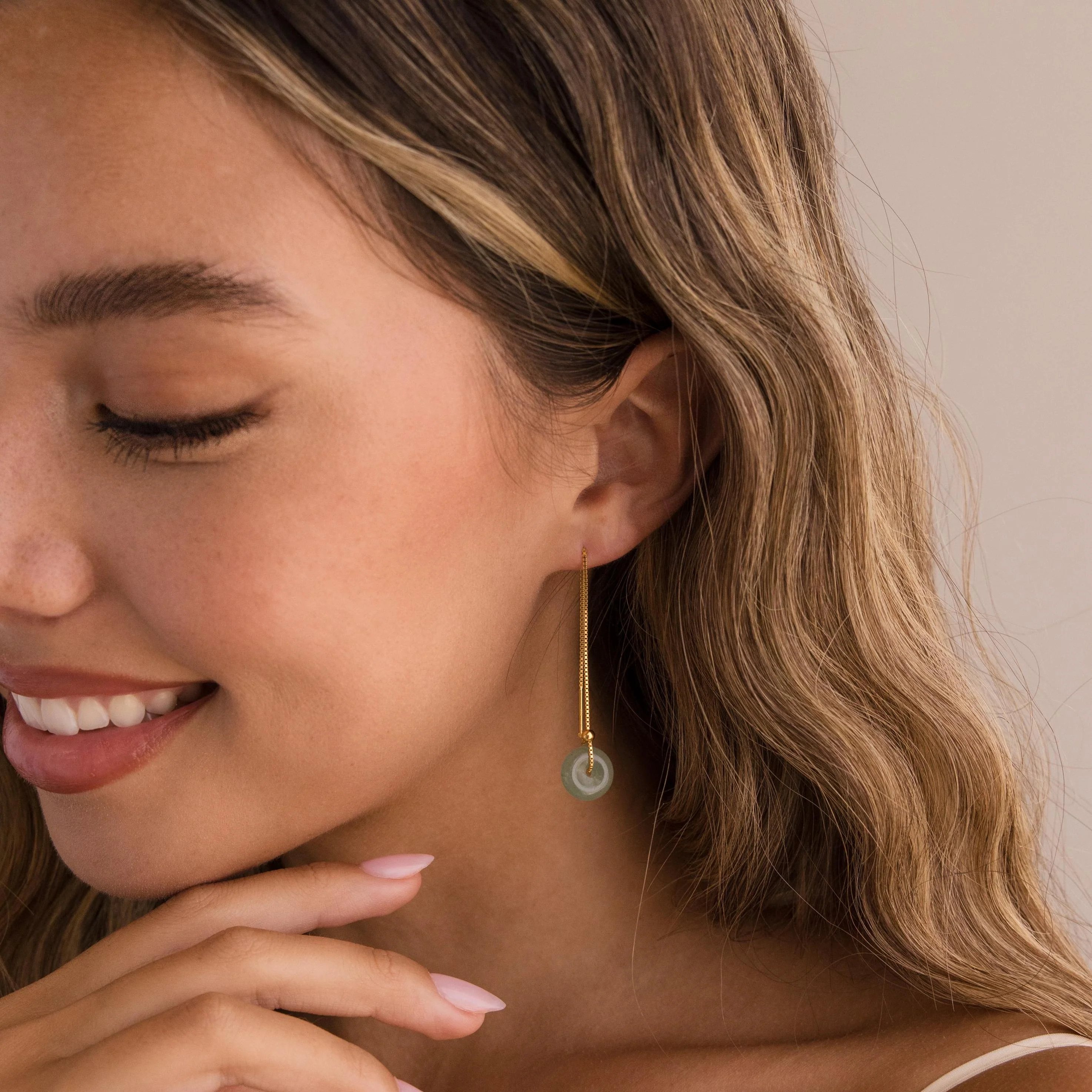 Jade Threader Earrings - Image 4