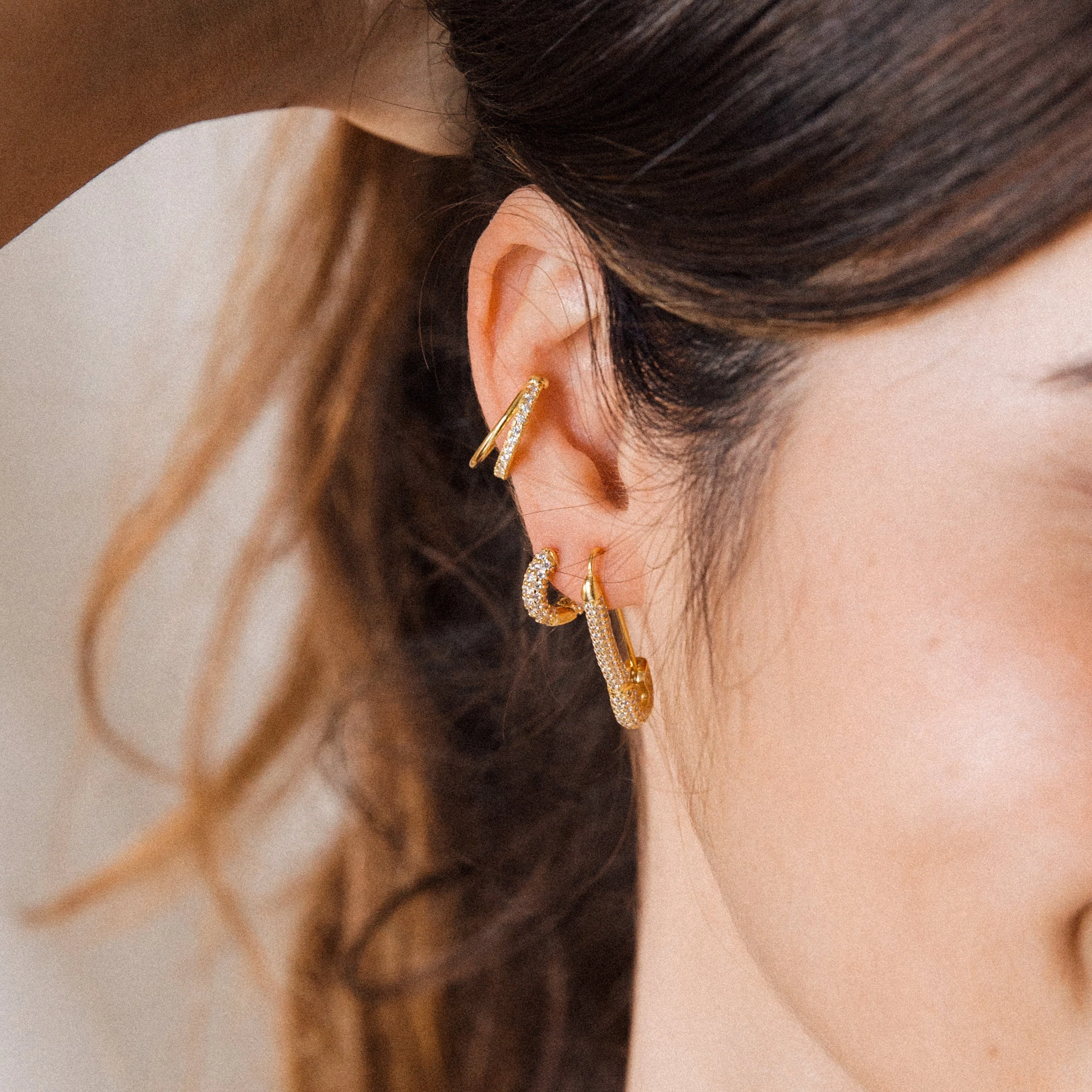 Kira Pave Huggies in 18K Gold - Image 6