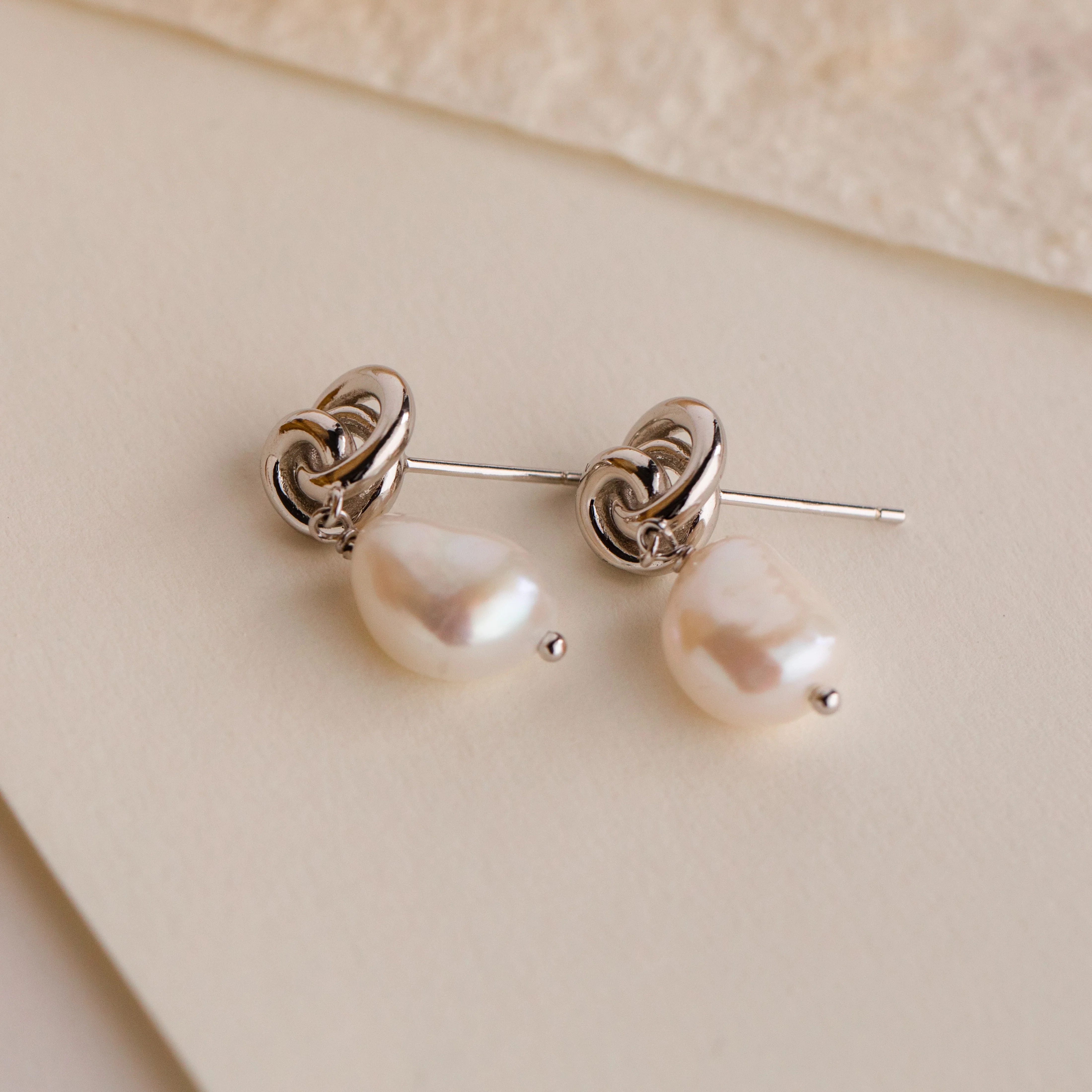 Knot Pearl Drop Earrings - Image 5