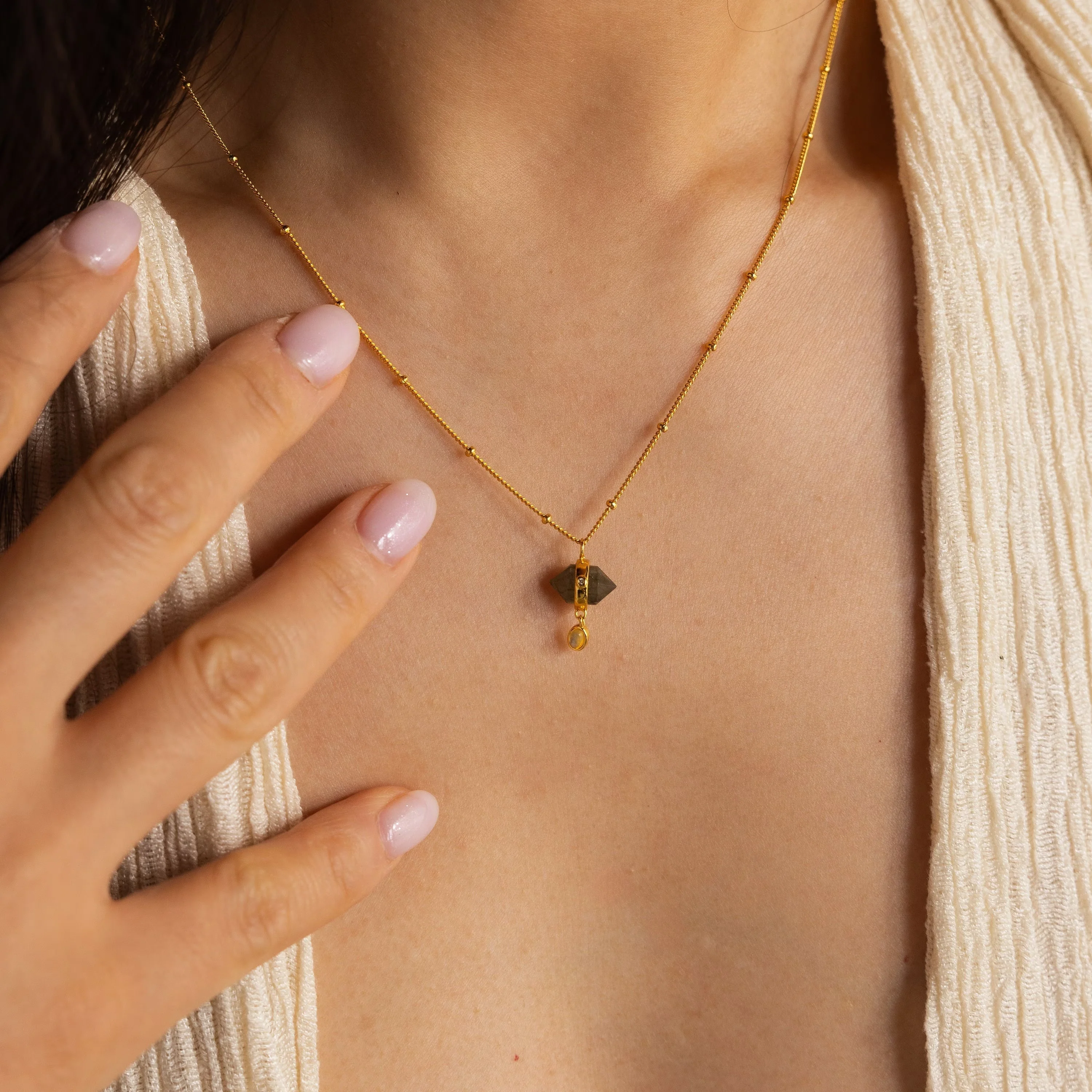 Labradorite & Moonstone Drop Necklace - Image 2