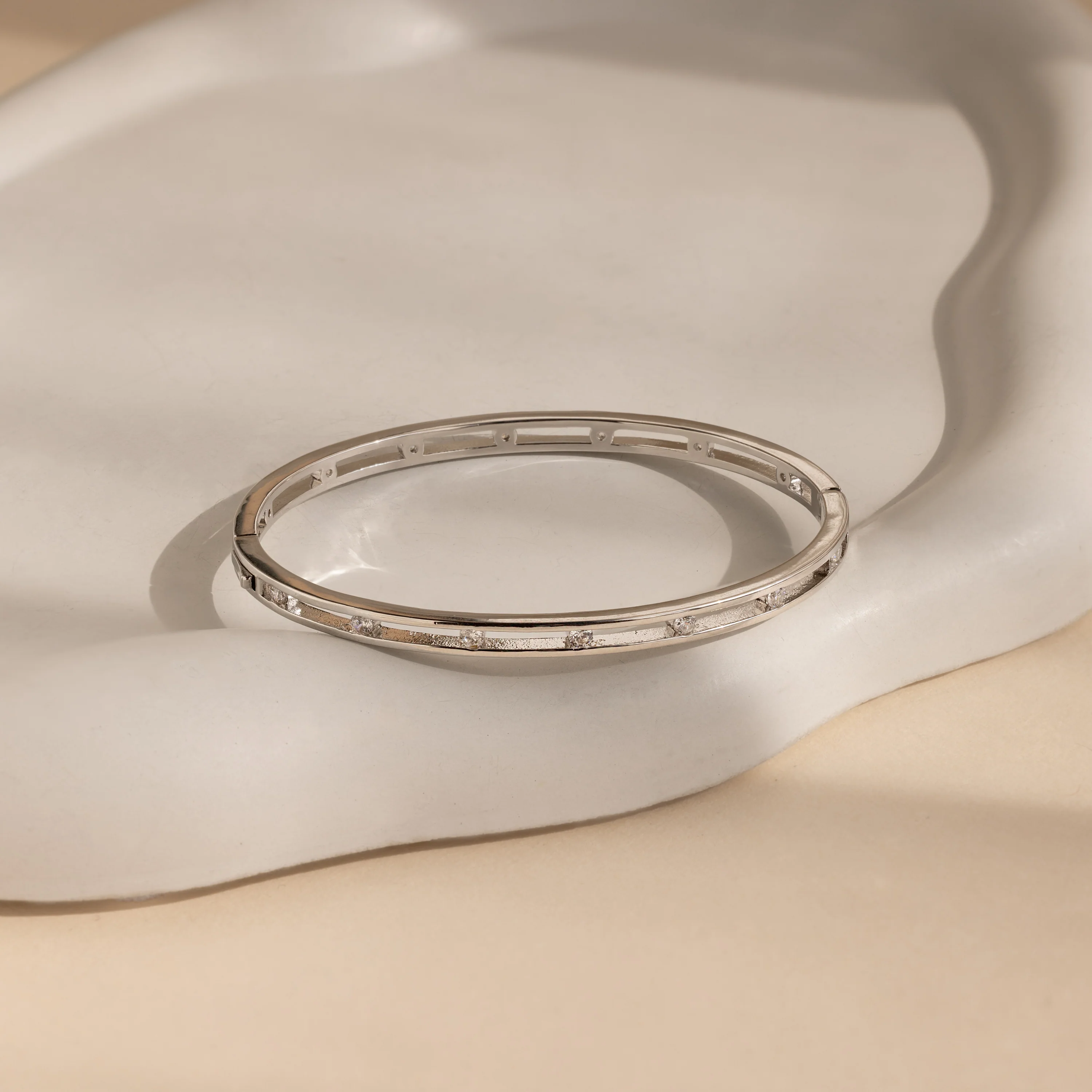 Lace Diamond Bangle in Silver - Image 5